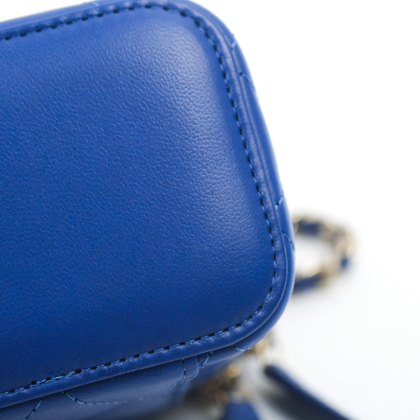 Chanel Mini Top Handle Vanity With Chain Blue Lambskin Gold Hardware