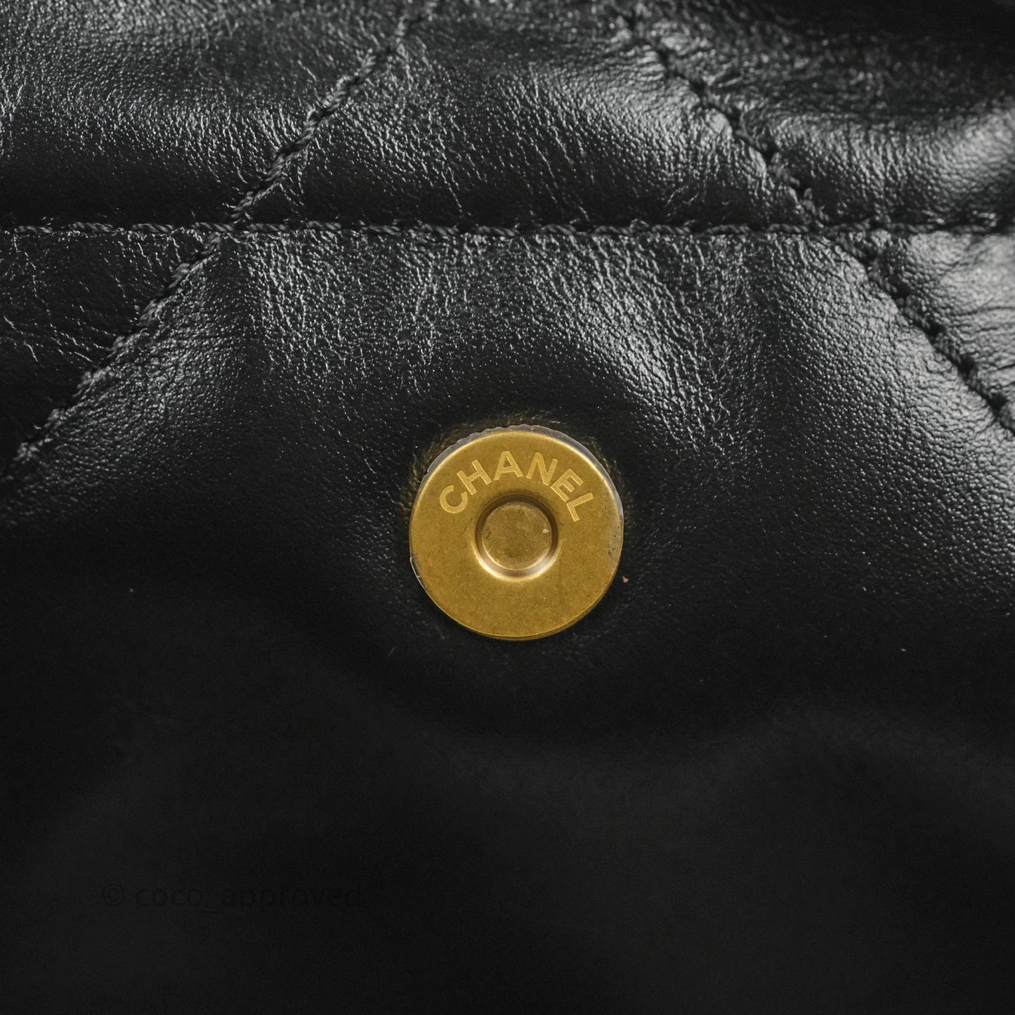 Chanel 22 Small Black Shiny Calfskin Aged Gold Hardware