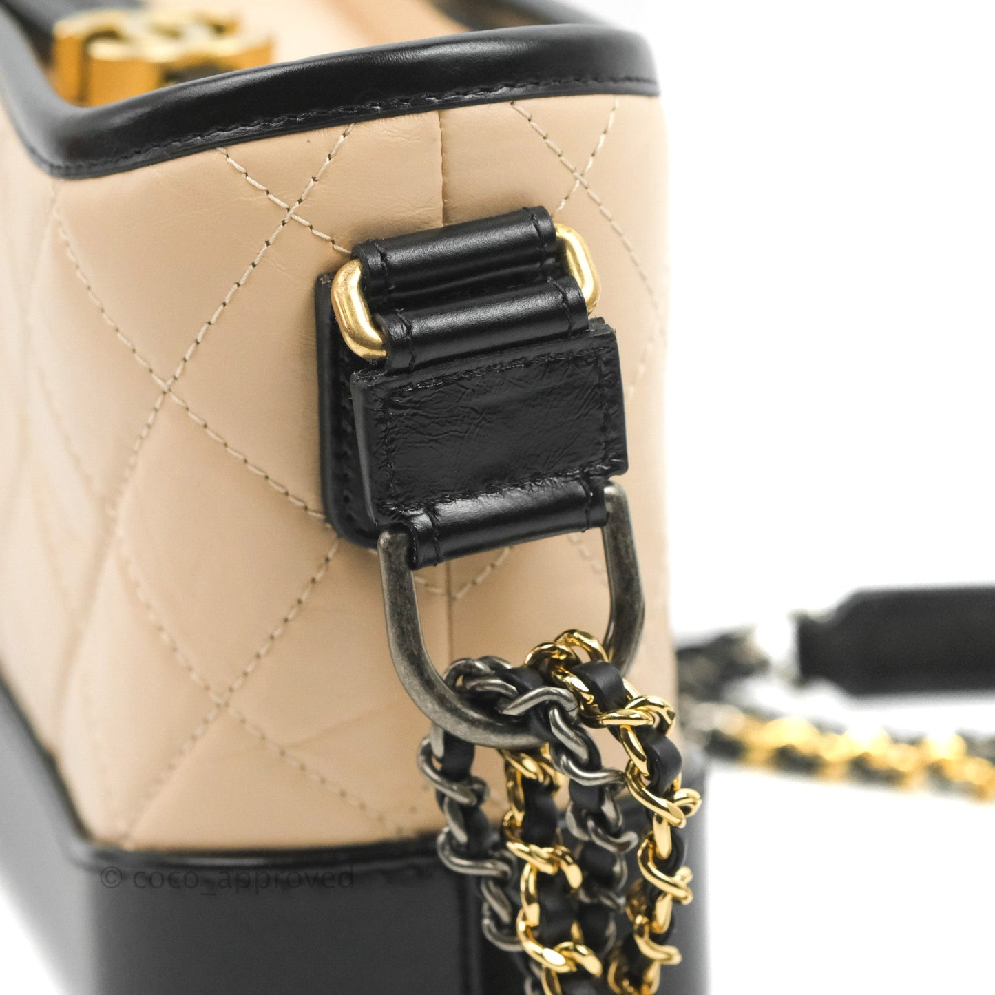Chanel Quilted Small Gabrielle Hobo Black Beige Aged Calfskin