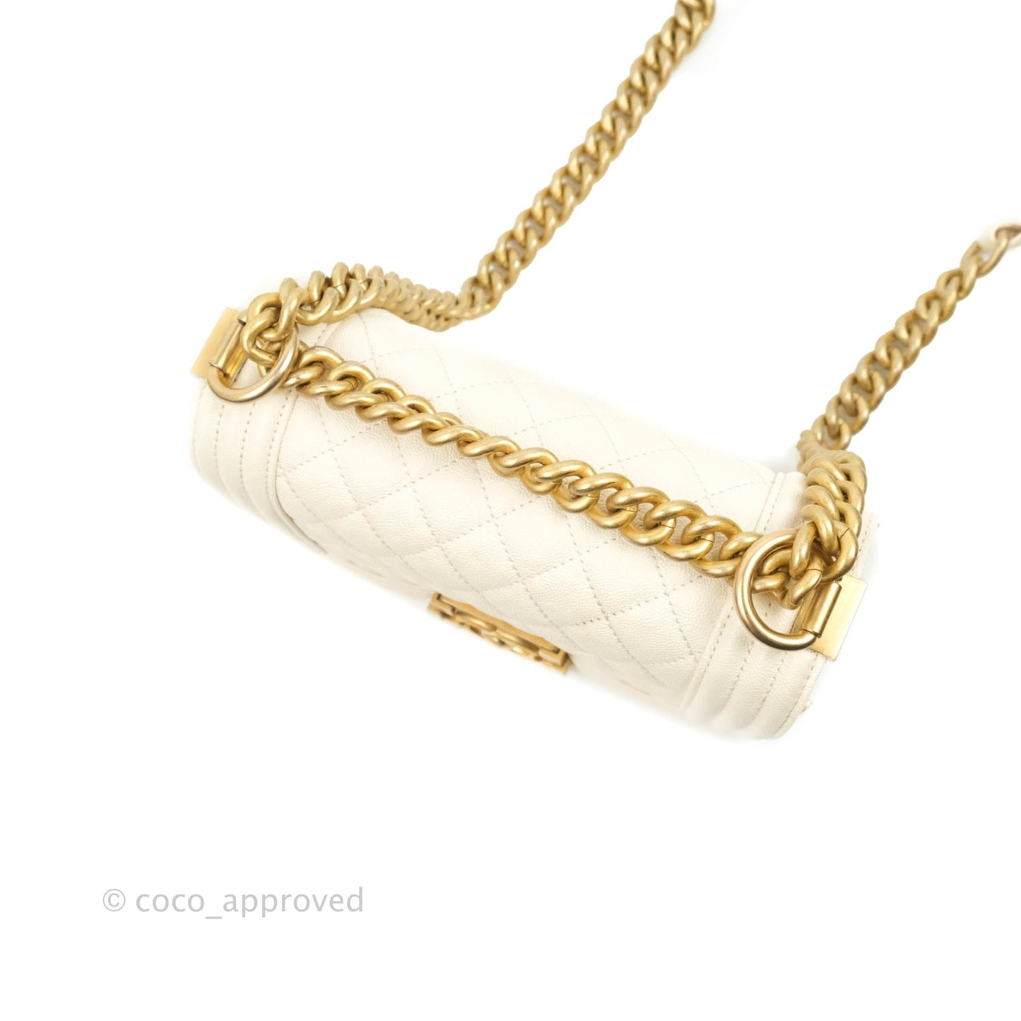 Chanel Boy Small Quilted White Caviar Aged Gold Hardware