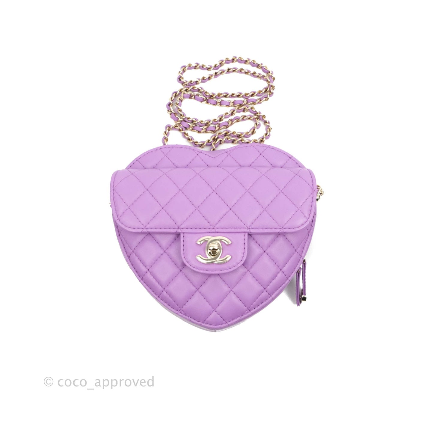 Chanel Large Heart Bag Purple Lambskin Gold Hardware 22S