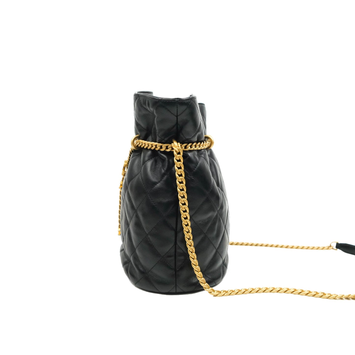 Chanel Enamel CC Bucket Bag Black Lambskin Gold Hardware 22S
