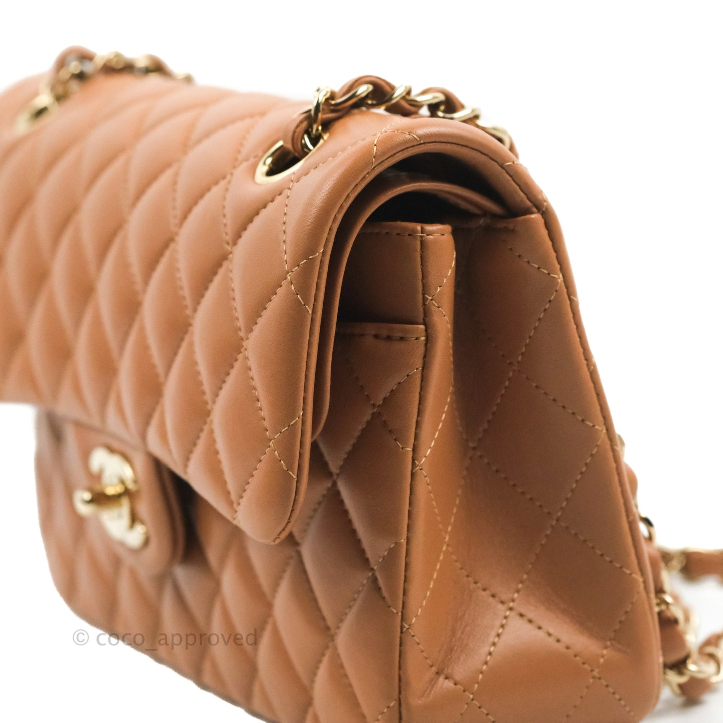 Chanel Small Classic Quilted Flap Dark Beige Caramel Lambskin Gold Hardware 21P