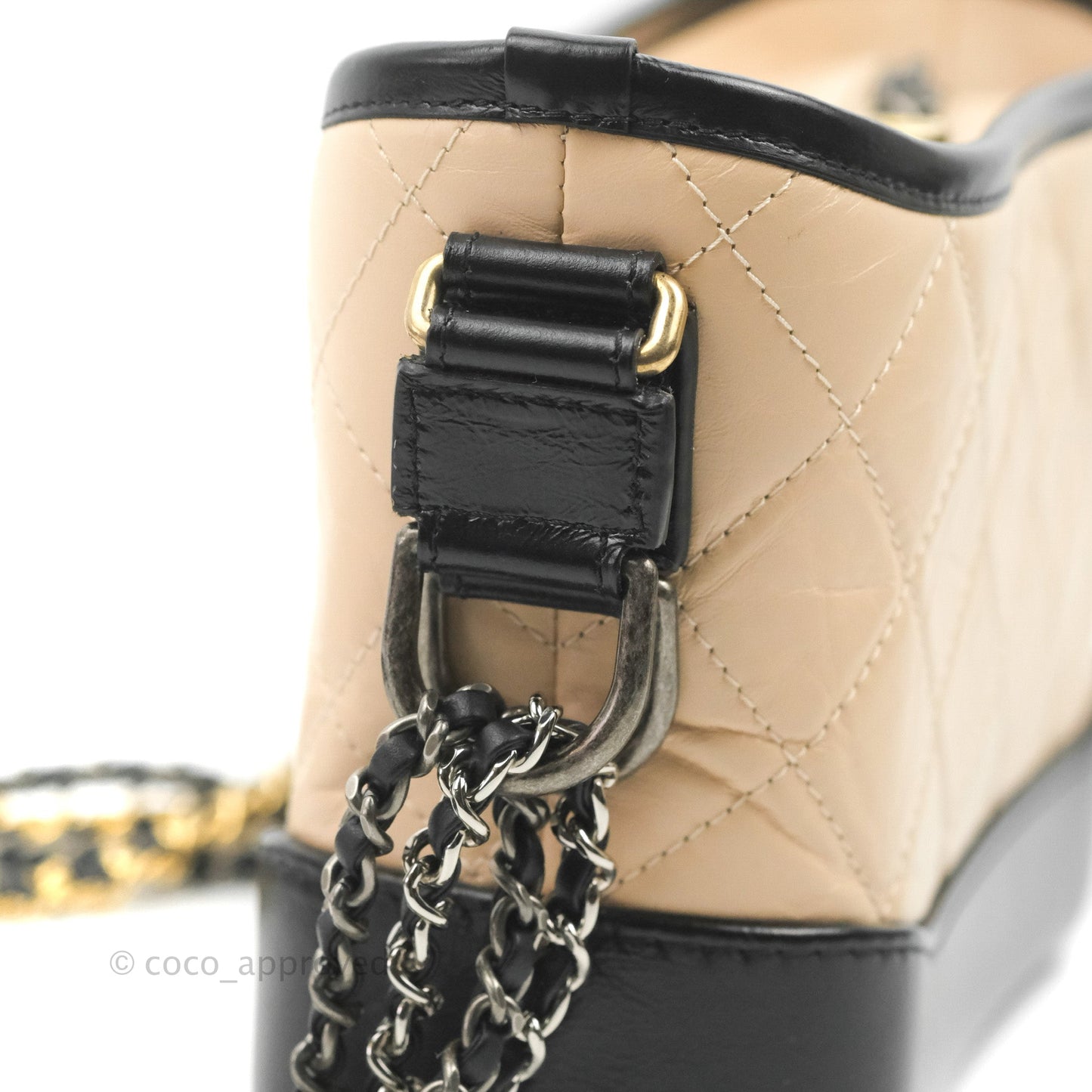 Chanel Quilted Small Gabrielle Hobo Black Beige Aged Calfskin