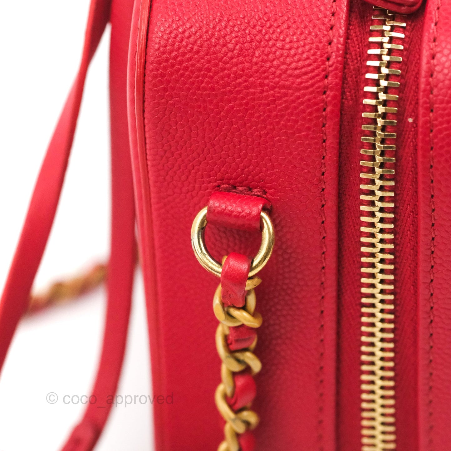 Chanel Quilted Small CC Filigree Vanity Case Red Caviar Gold Hardware