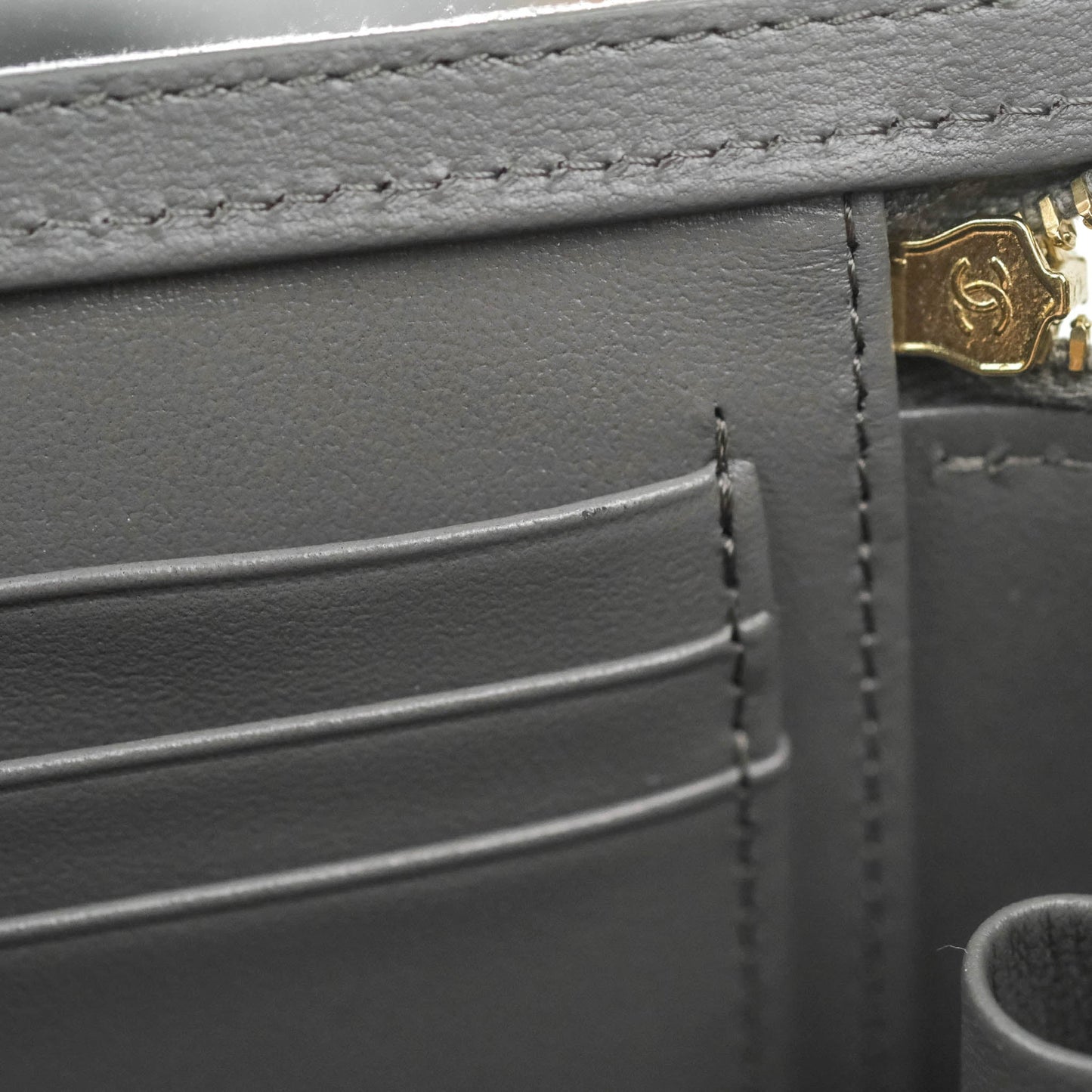 Chanel Vanity Rectangular Top Handle Grey Lambskin Gold Hardware