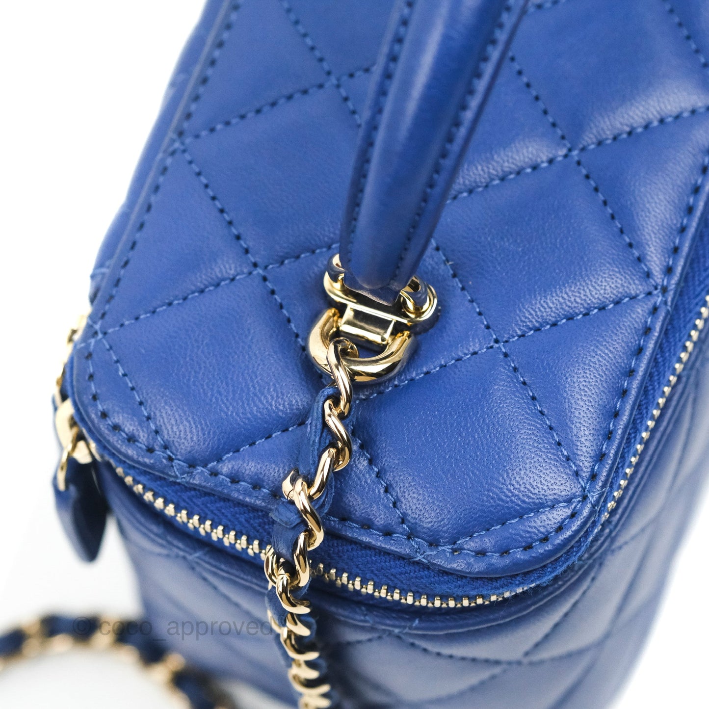 Chanel Vanity Rectangular Top Handle Blue Lambskin Gold Hardware