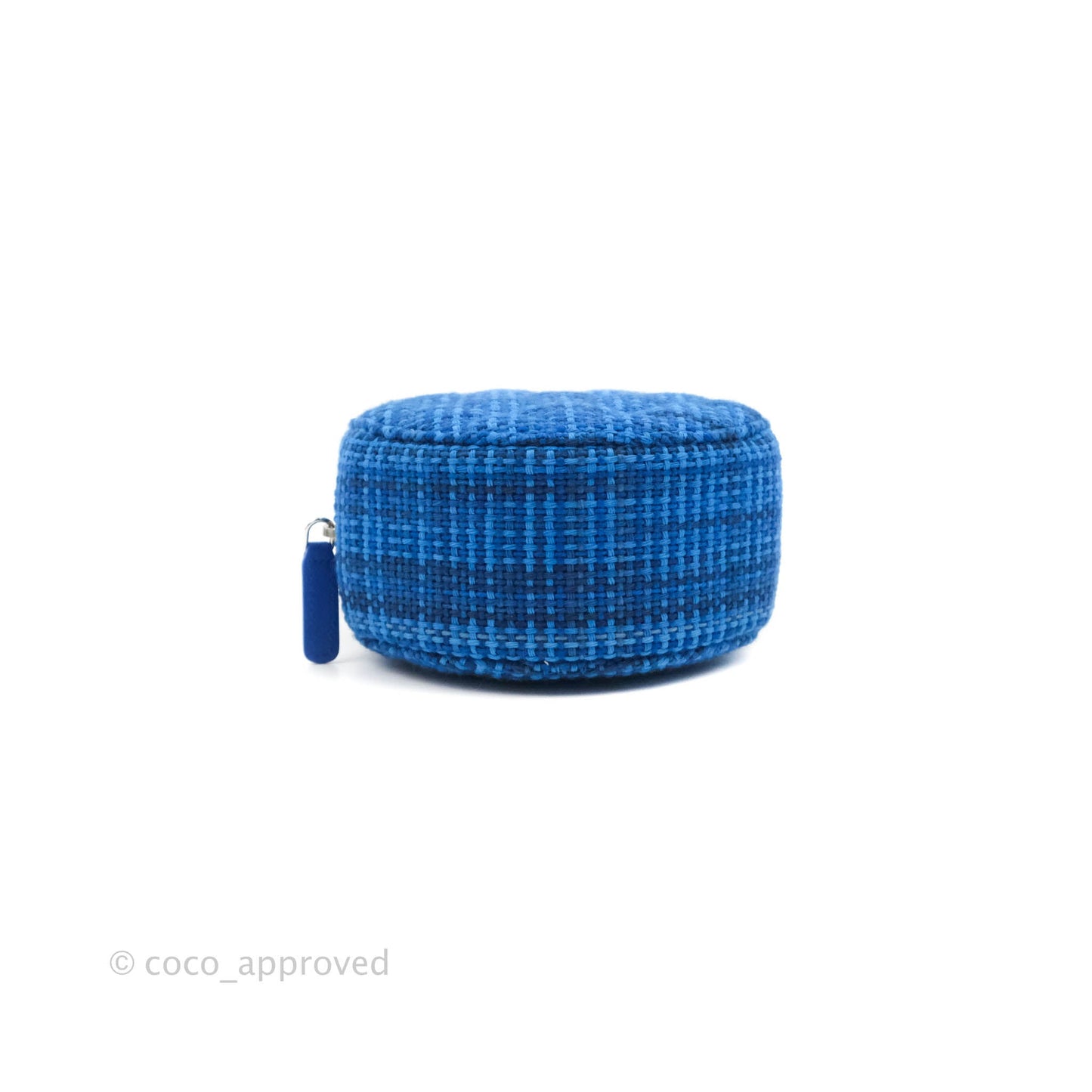 Chanel Quilted Round Clutch With Chain Blue Tweed Silver Hardware