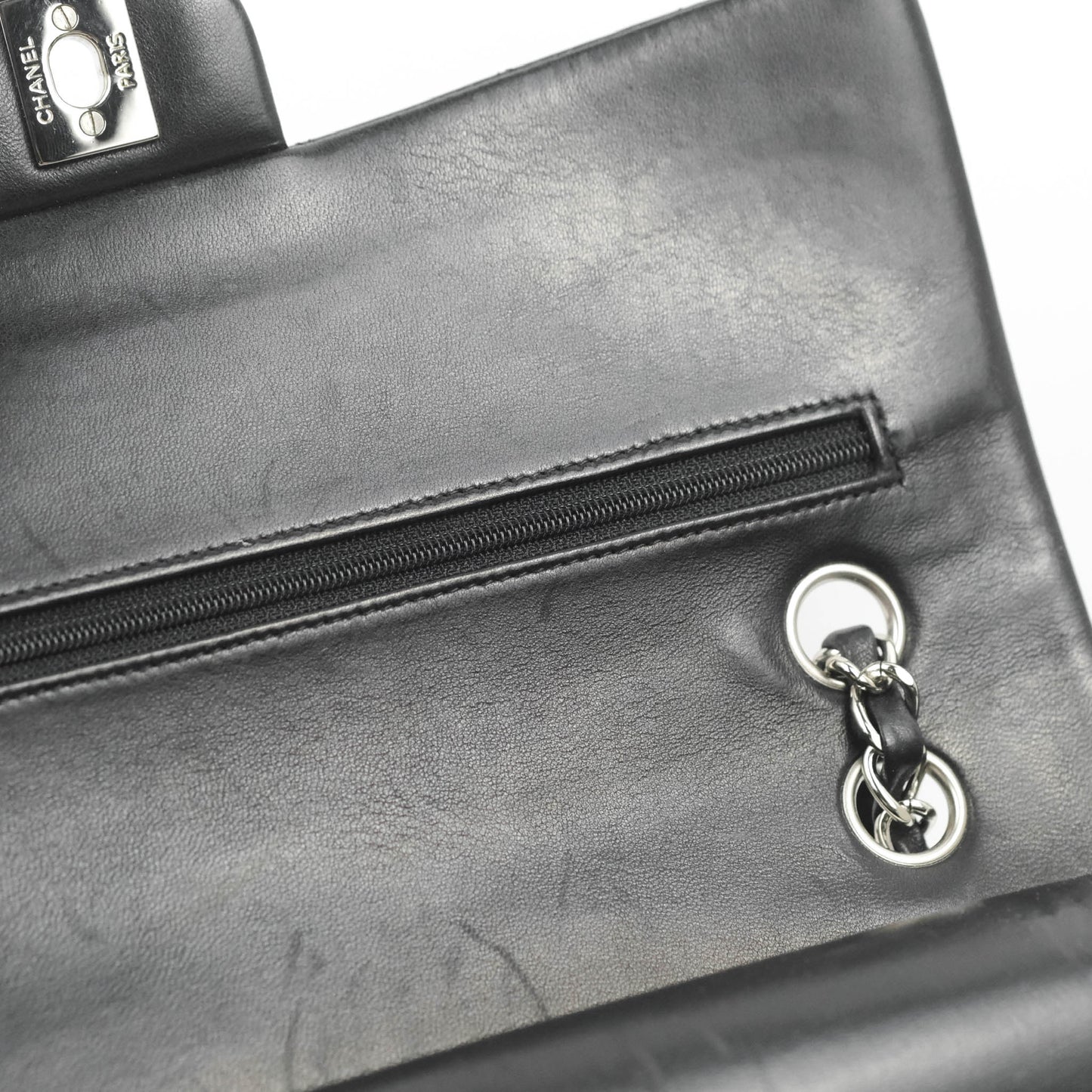 Chanel Classic M/L Medium Flap Quilted Black Lambskin Silver Hardware