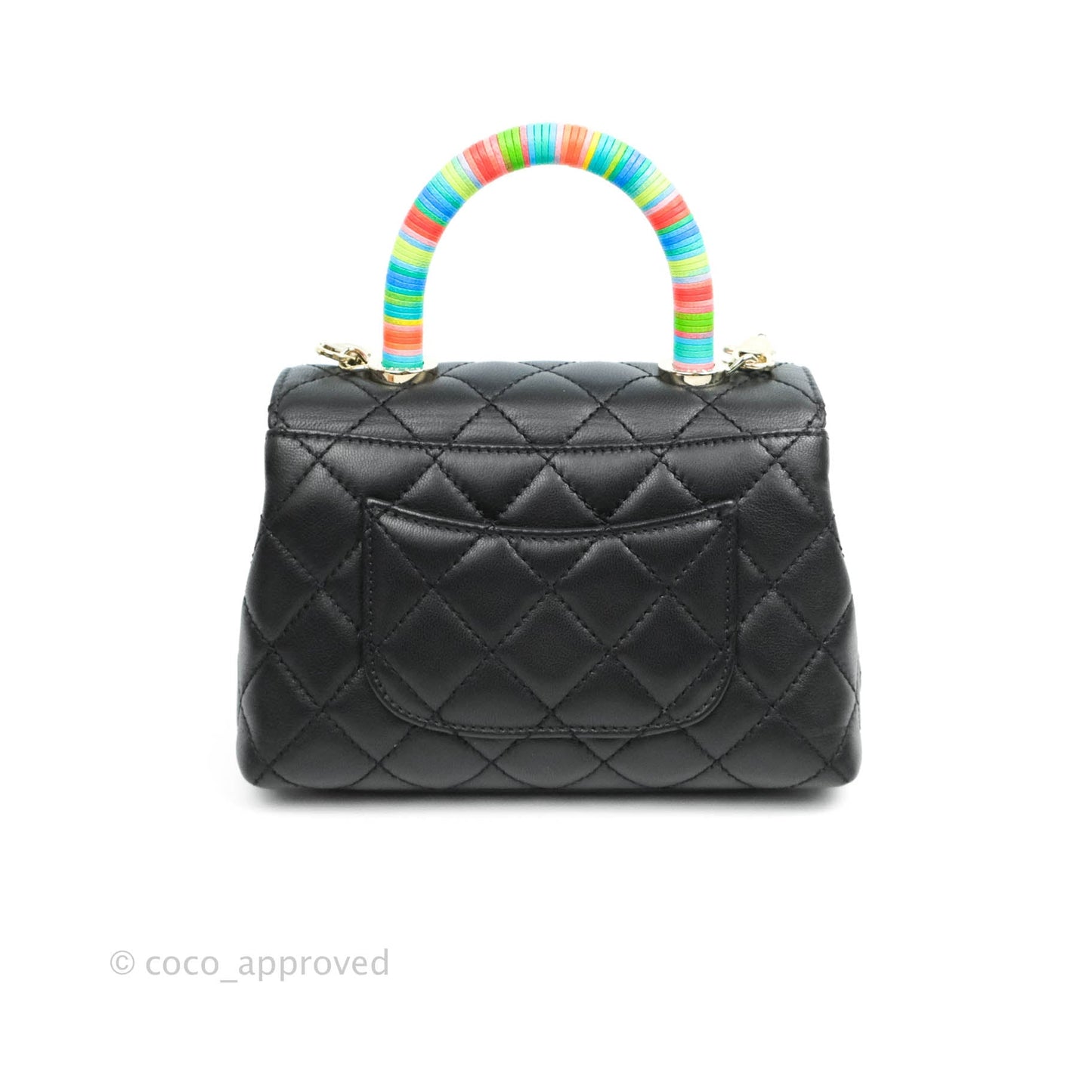 Chanel Quilted Mini Rainbow Coco Handle Bag Lambskin Black Gold Hardware