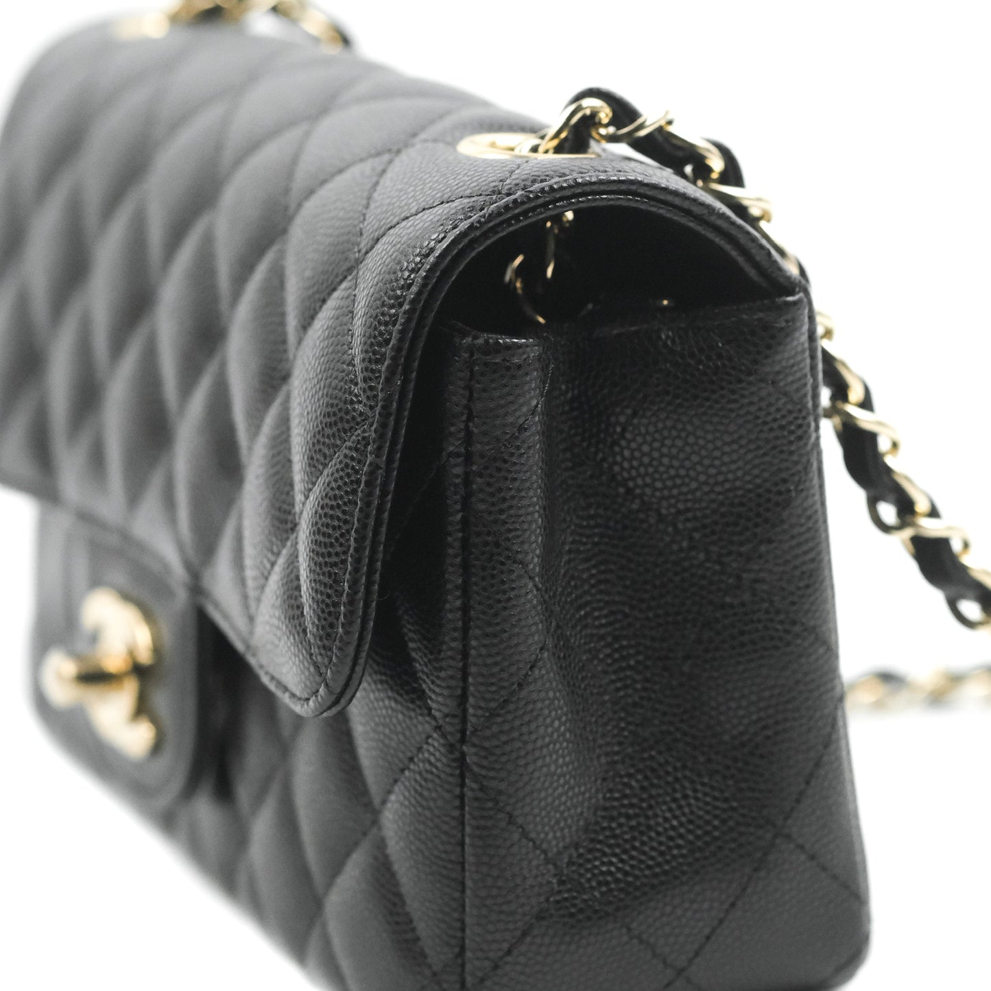 Chanel Quilted Mini Rectangular Flap Black Caviar Light Gold Hardware 17C
