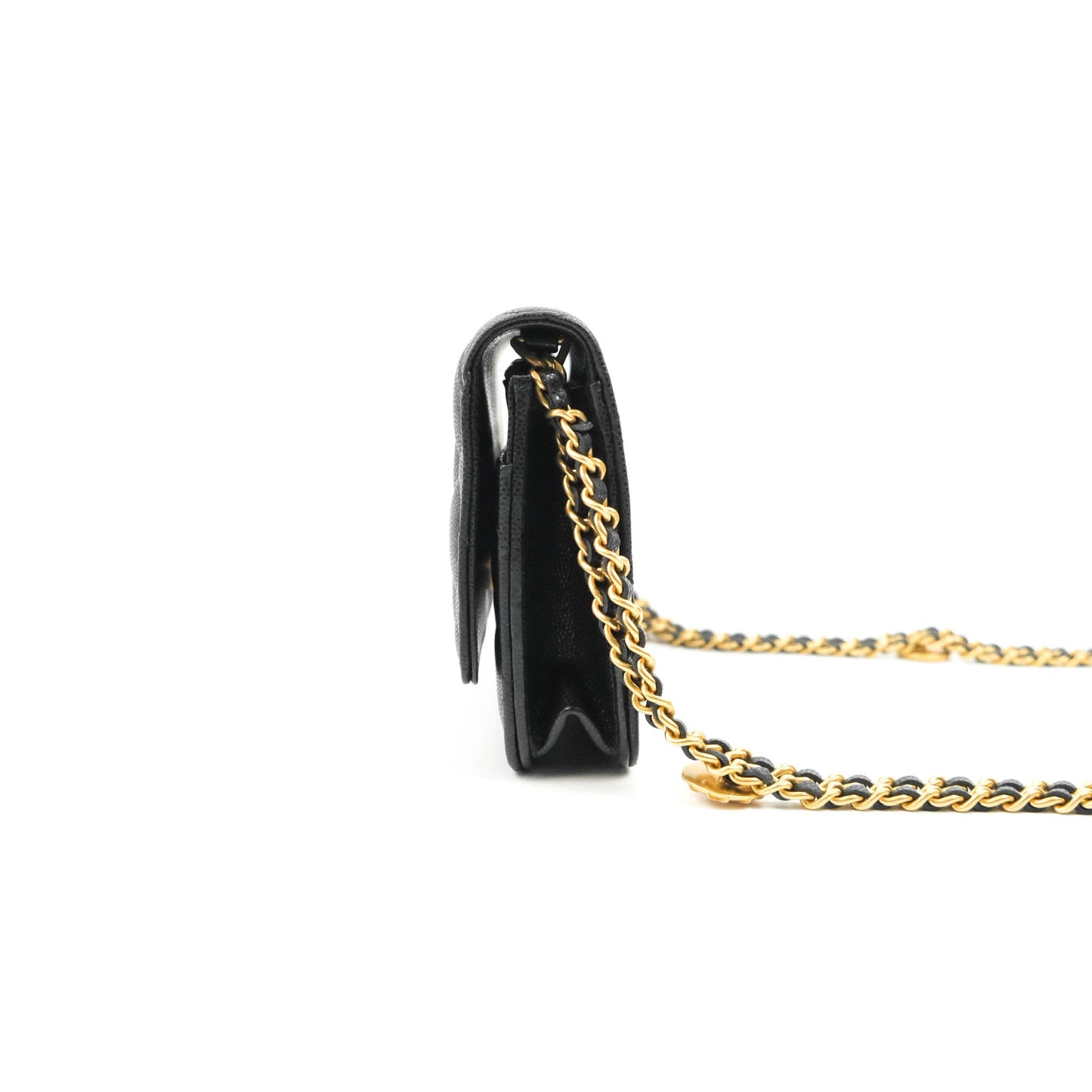 Chanel Quilted Gold CC Coin Wallet on Chain WOC Black Caviar Gold Hardware