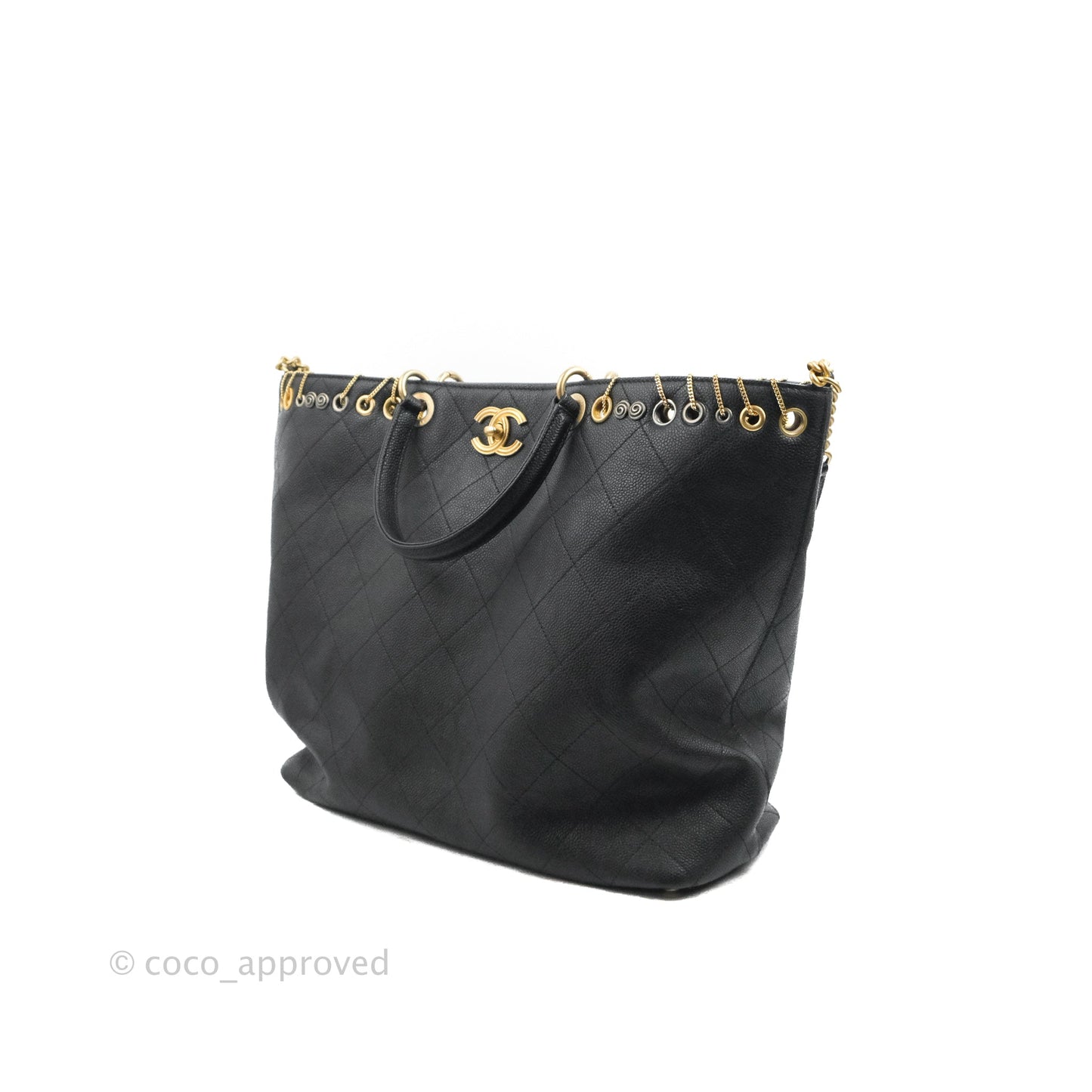 Chanel Quilted Shopping Tote Black Caviar Aged Gold Hardware 18C