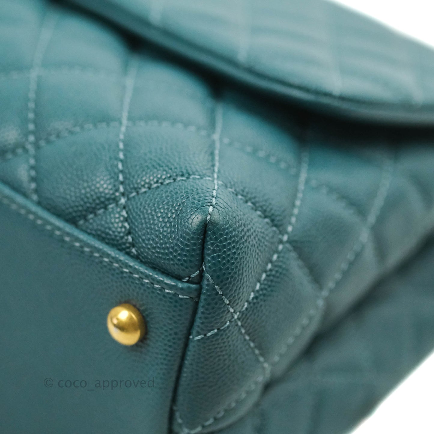 Chanel Medium Coco Handle Quilted Teal Caviar Lizard Handle Aged Gold Hardware