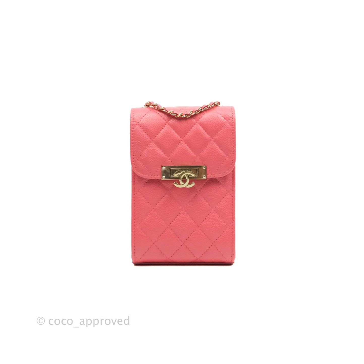 Chanel Golden Class Phone Holder With Chain Pink Caviar Gold Hardware