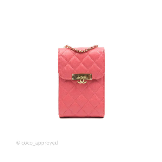 Chanel Golden Class Phone Holder With Chain Pink Caviar Gold Hardware