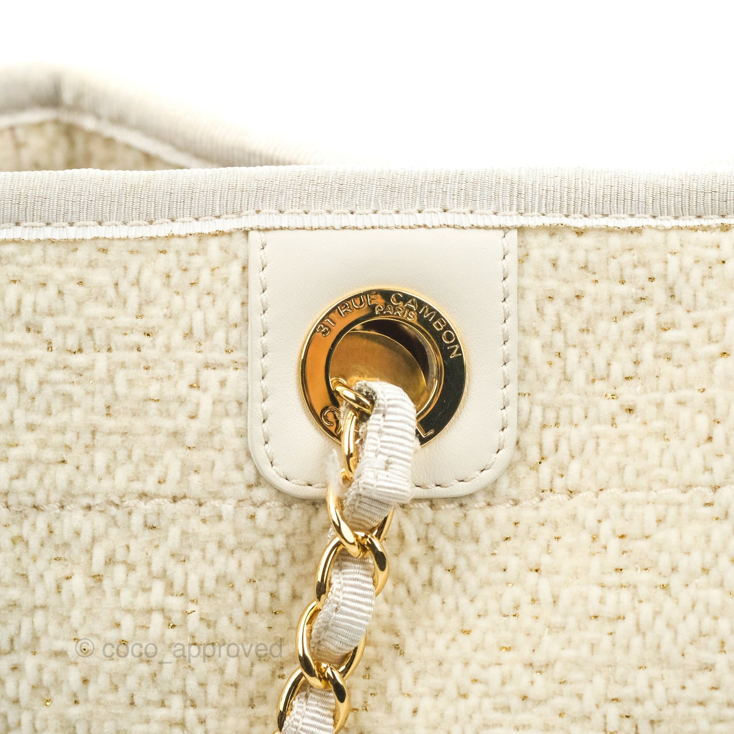 Chanel Medium Deauville Tote Ivory Lurex Boucle 19A