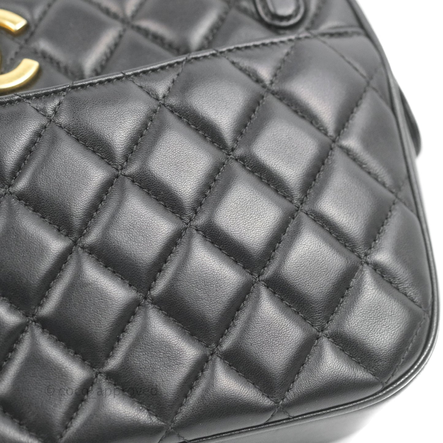 Chanel Quilted Camera Case Bag Black Lambskin Aged Gold Hardware