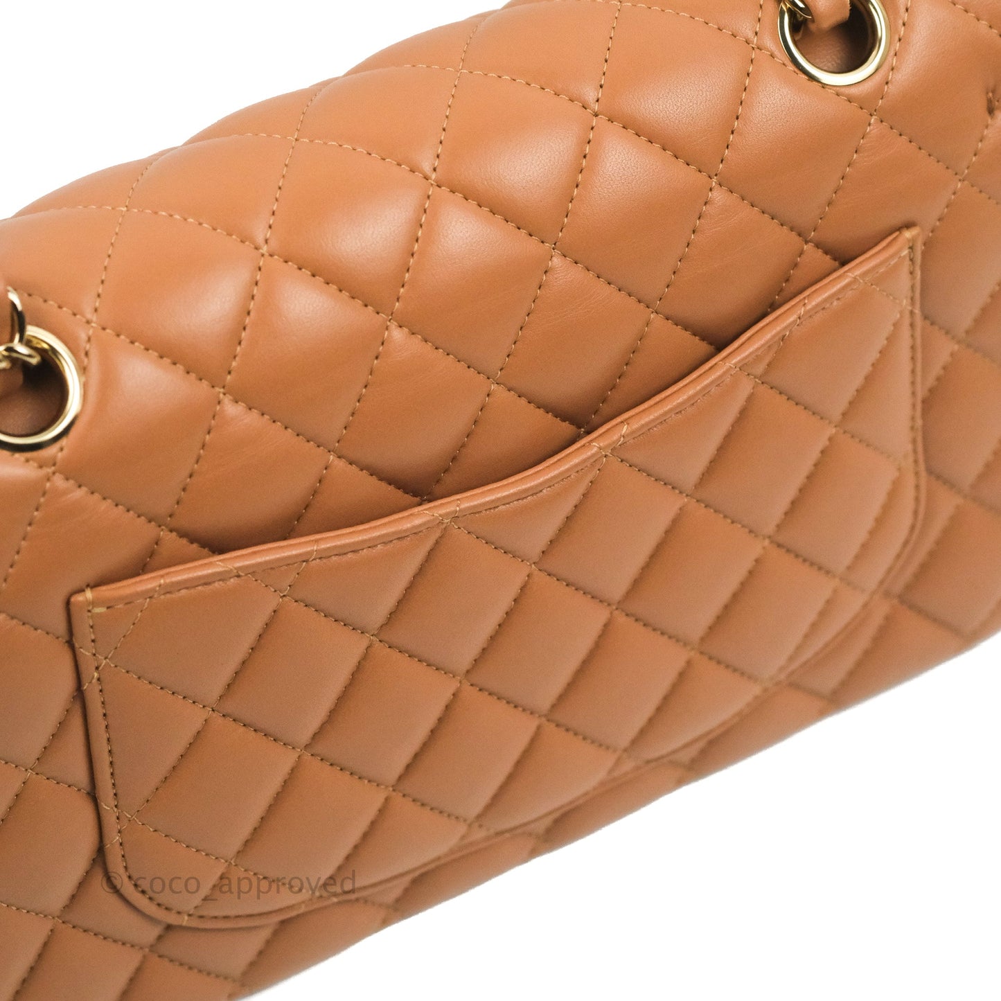 Chanel Small Classic Quilted Flap Dark Beige Caramel Lambskin Gold Hardware 21P