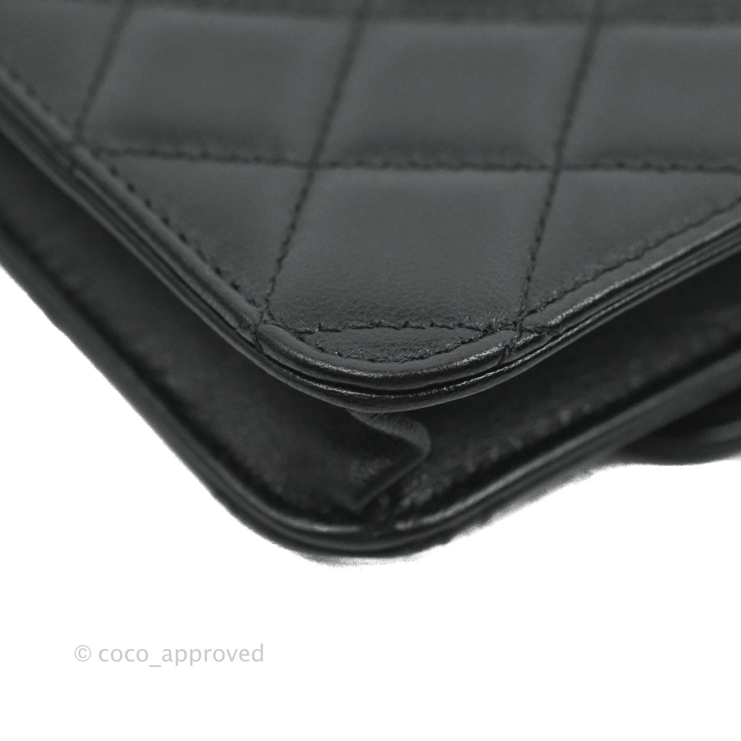 Chanel Flap Coin Purse With Chain Black Lambskin Aged Gold Hardware