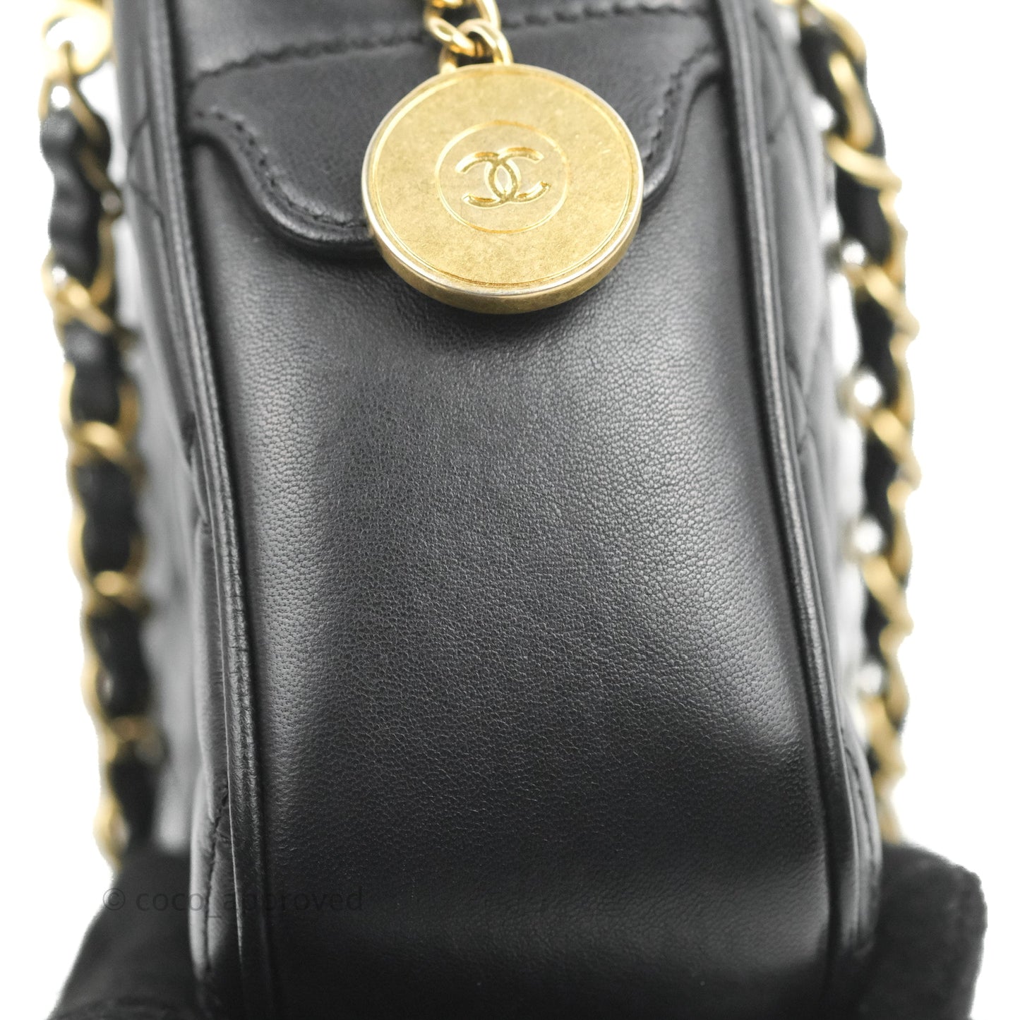Chanel Quilted Camera Case Bag Black Lambskin Aged Gold Hardware