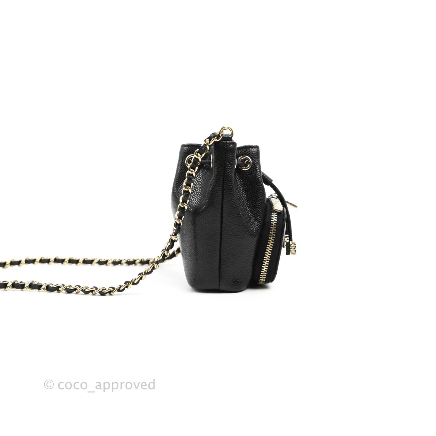 Chanel Mini Bucket with Chain Black Caviar Gold Hardware 22B