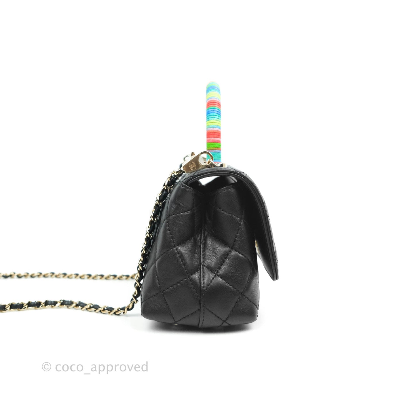 Chanel Quilted Mini Rainbow Coco Handle Bag Lambskin Black Gold Hardware