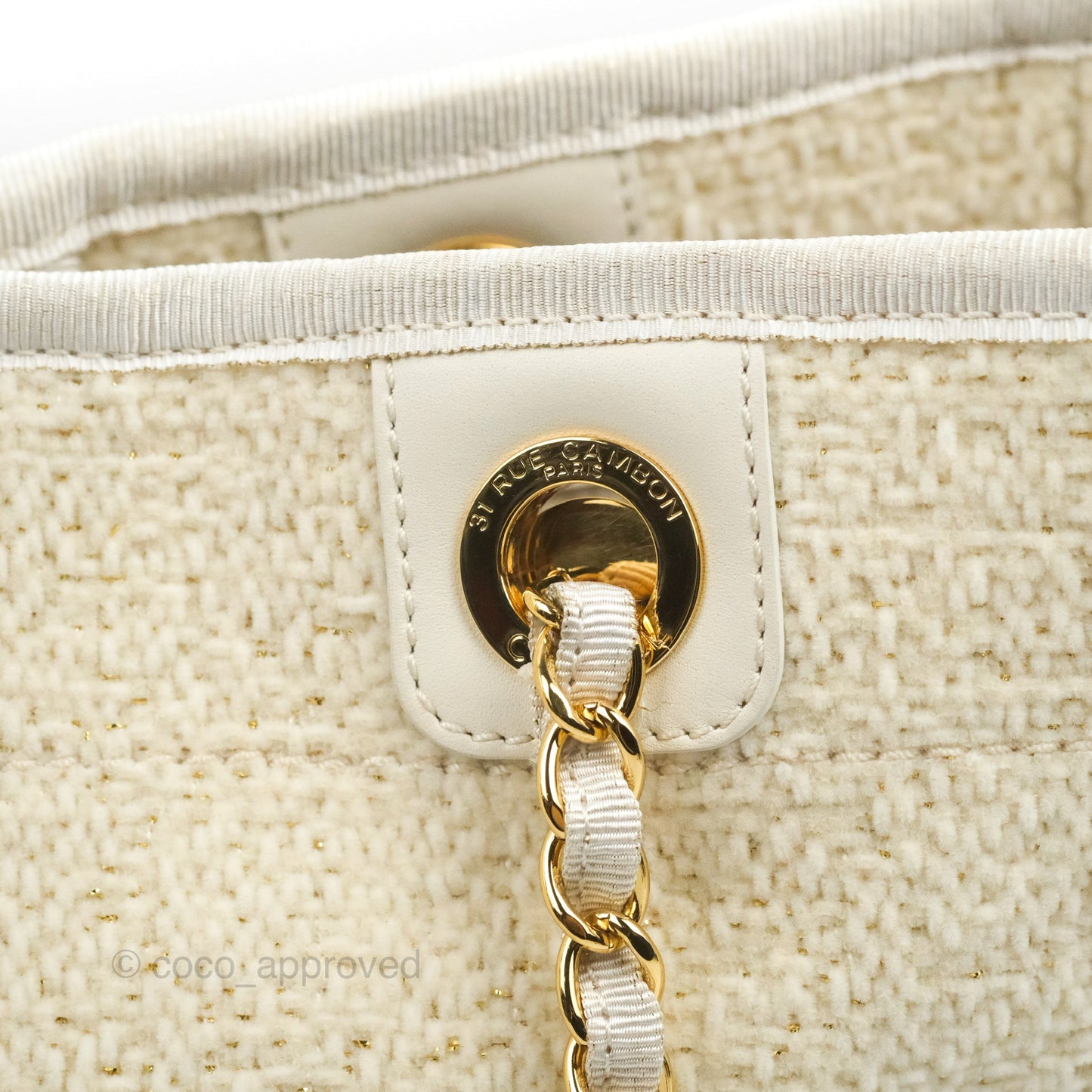 Chanel Medium Deauville Tote Ivory Lurex Boucle 19A