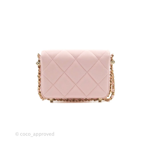 Chanel Mini Clutch With Chain Pink Lambskin Gold Hardware