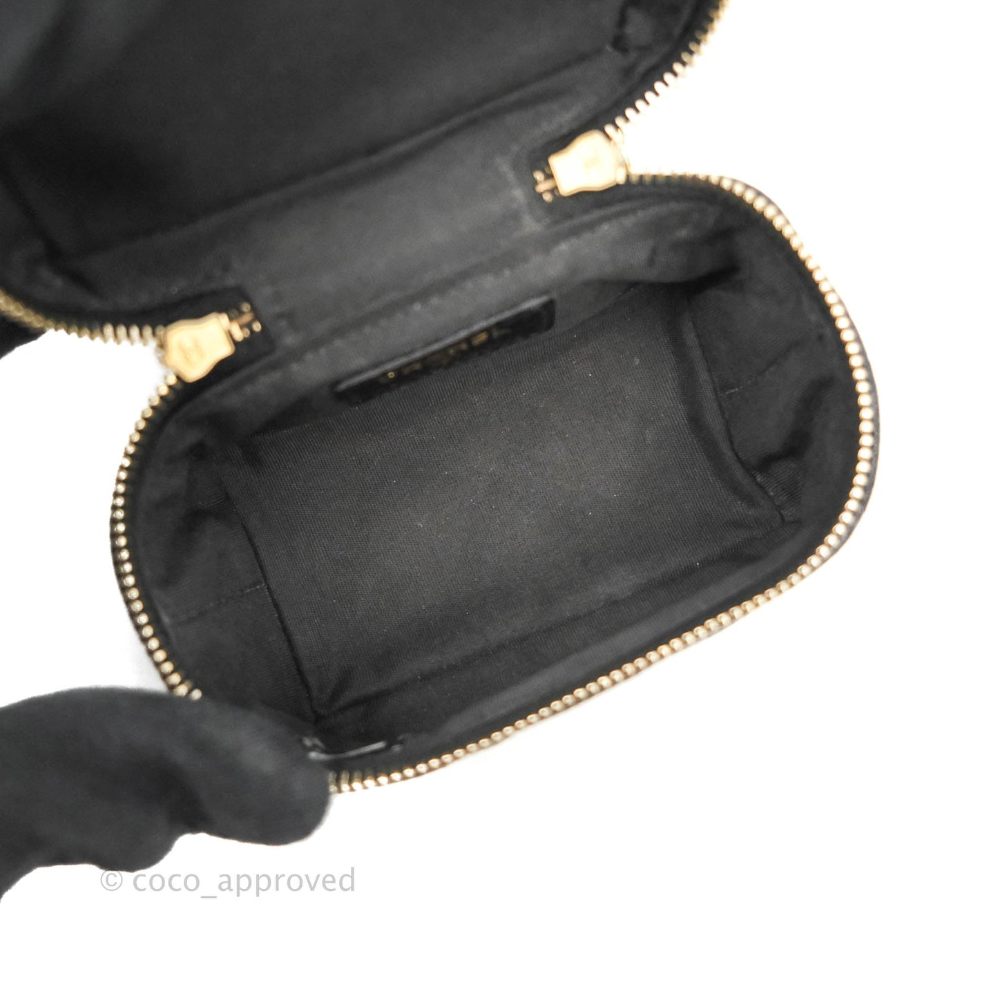 Chanel Quilted Mini Top Handle Vanity With Chain Black Caviar Aged Gold Hardware