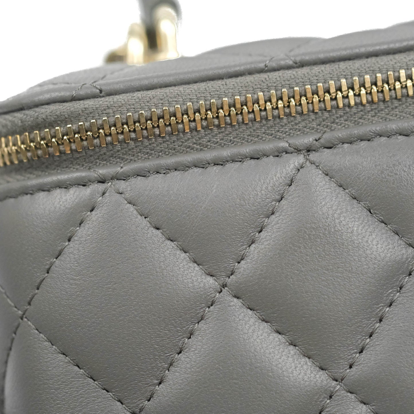 Chanel Vanity Rectangular Top Handle Grey Lambskin Gold Hardware