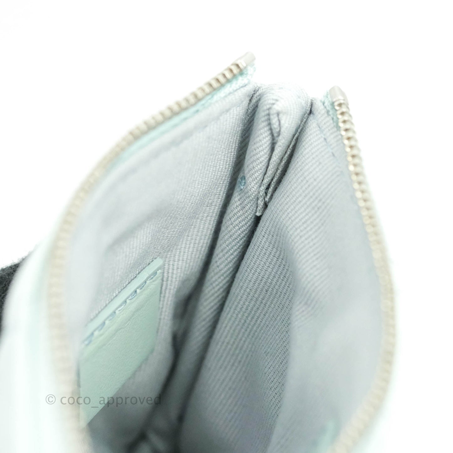 Chanel Mini Quilted O Case Iridescent Icy Blue Calfskin Silver Hardware