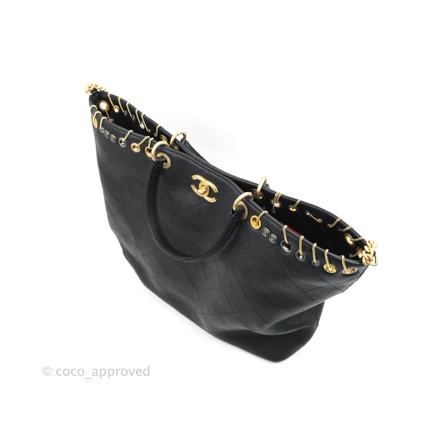 Chanel Quilted Shopping Tote Black Caviar Aged Gold Hardware 18C