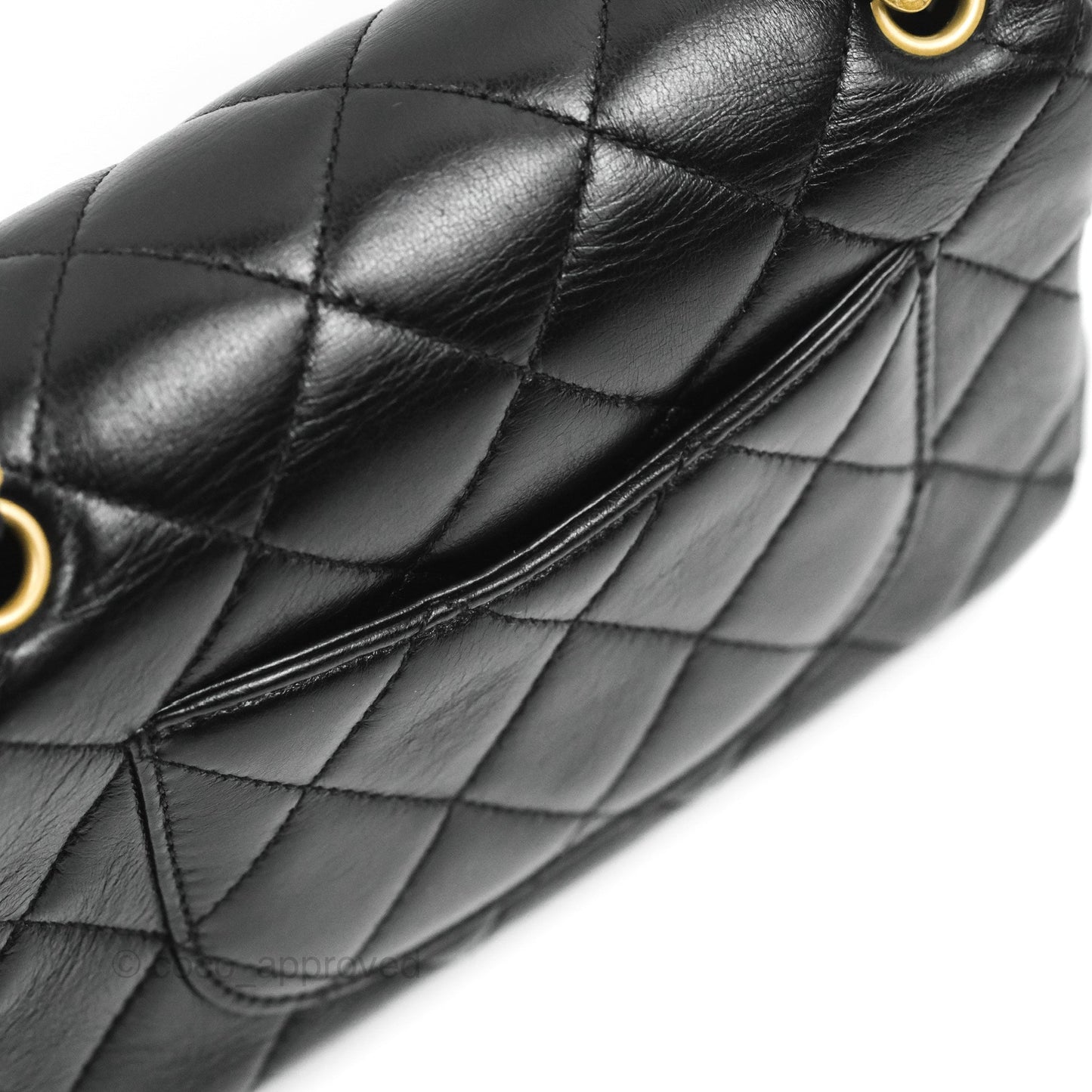 Chanel Flap Chain Bag Black Shiny Calfskin Aged Gold Hardware