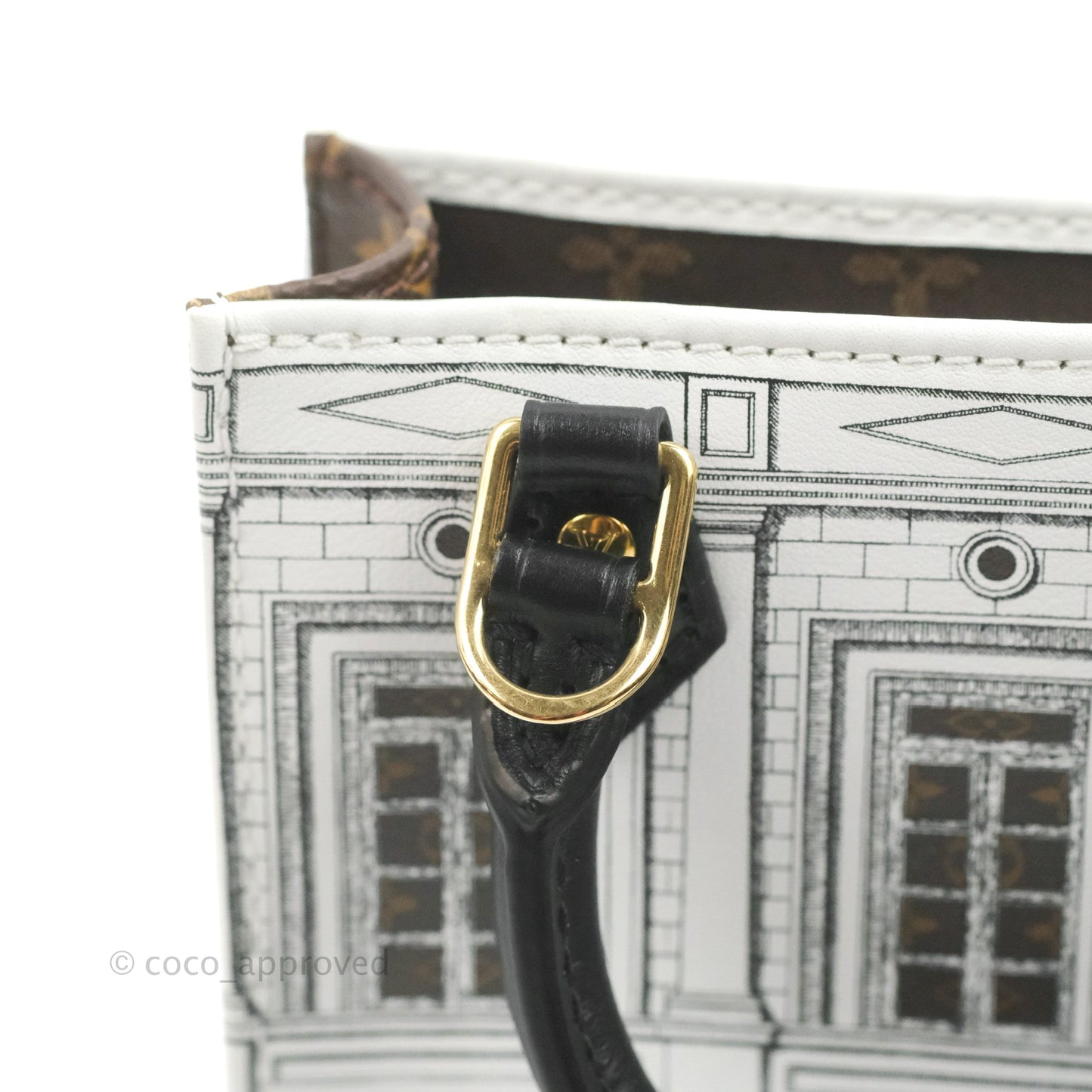 Louis Vuitton X Fornasetti Calfskin Architettura Petit Sac Plat Black White Gold Hardware