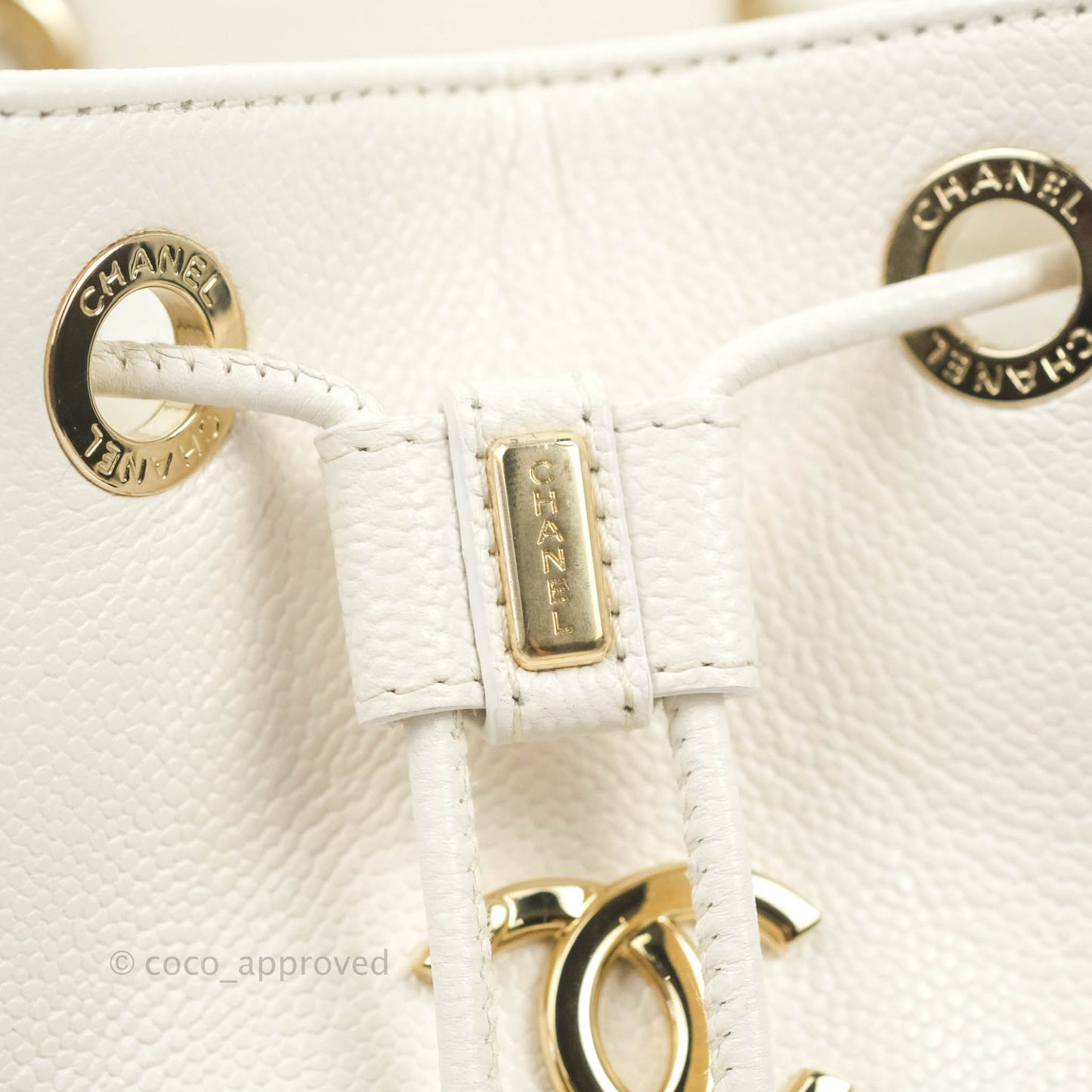 Chanel Business Affinity Drawstring Bucket Bag White Caviar Gold Hardware