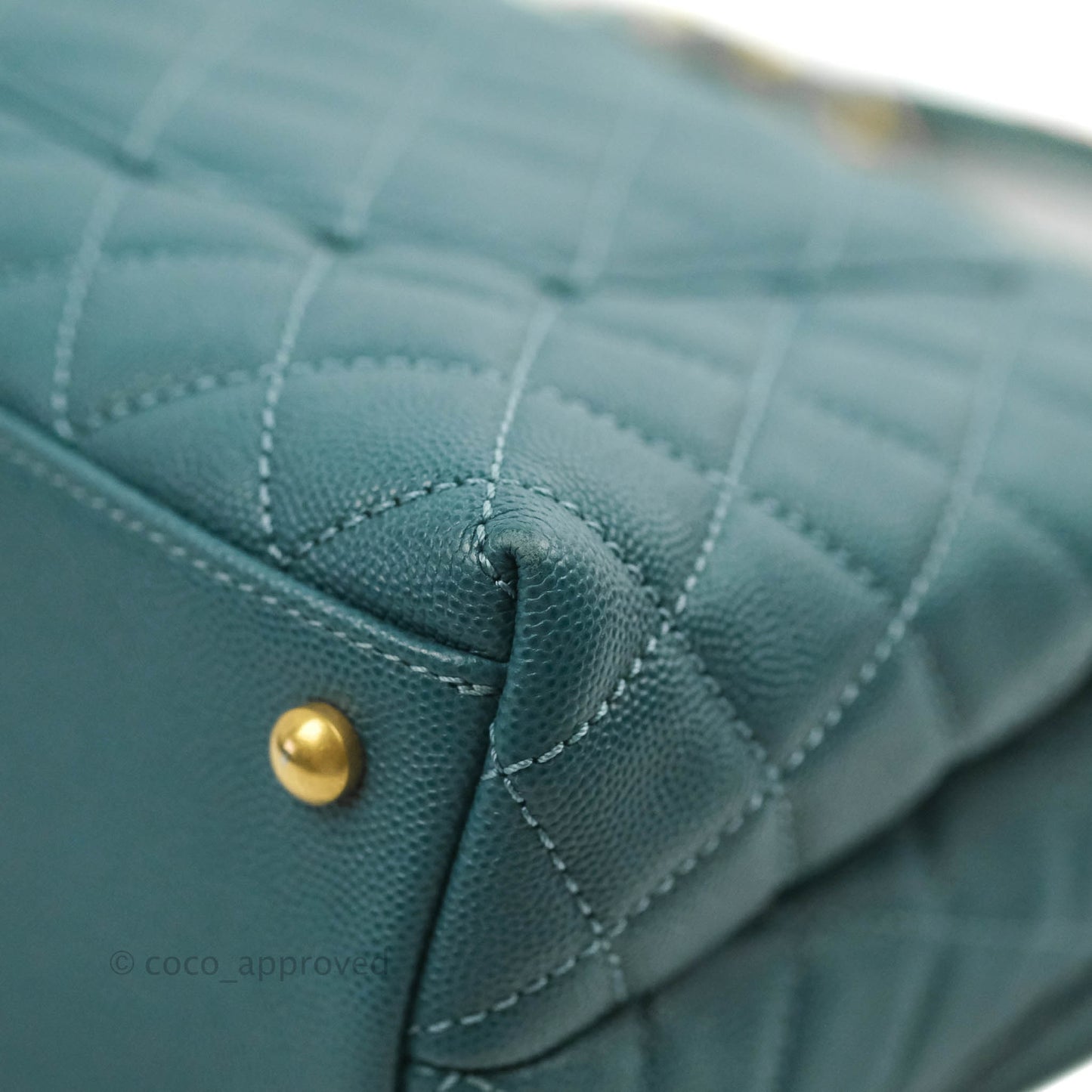 Chanel Medium Coco Handle Quilted Teal Caviar Lizard Handle Aged Gold Hardware