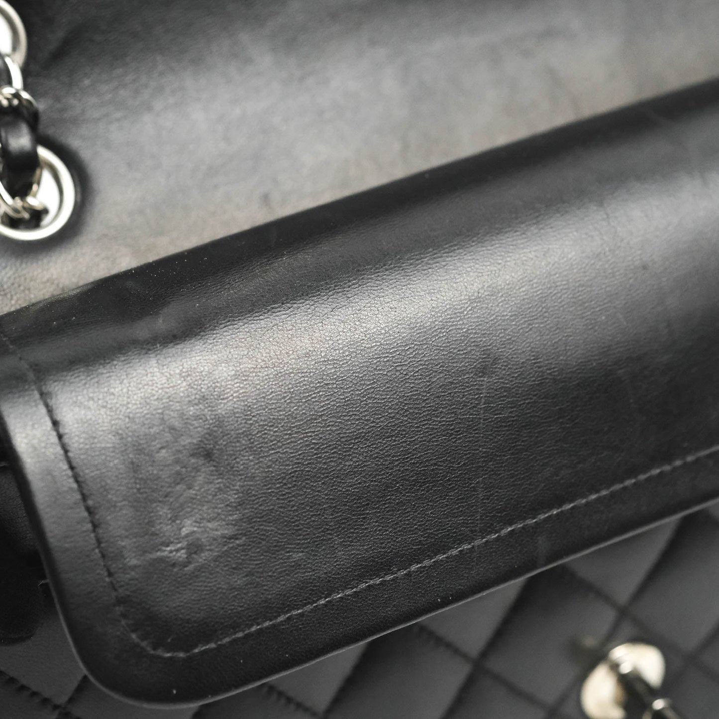Chanel Classic M/L Medium Flap Quilted Black Lambskin Silver Hardware