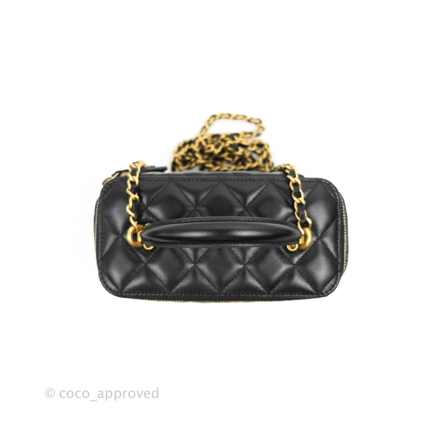 Chanel Vanity Rectangular Top Handle Black Lambskin Gold Hardware