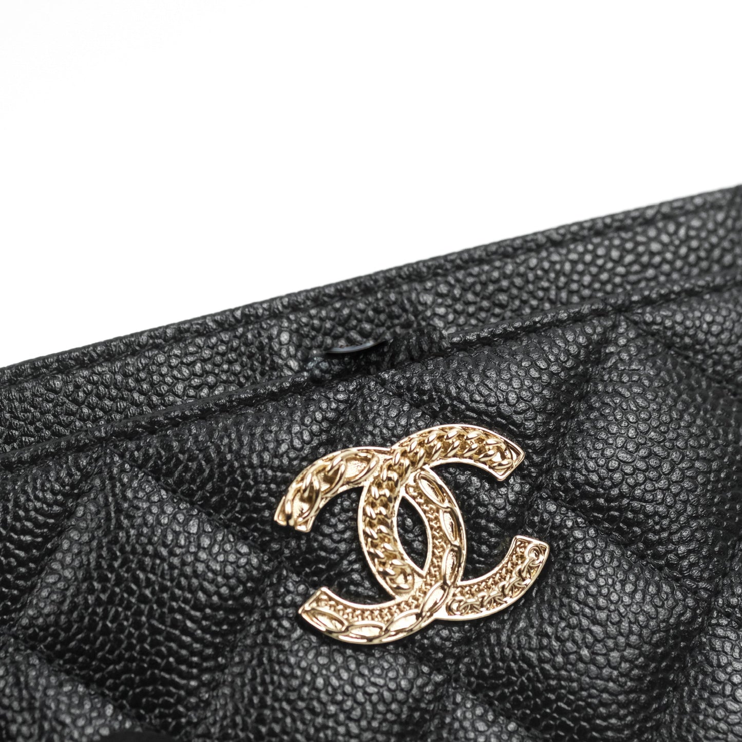 Chanel Flat Card Holder Black Caviar Gold Hardware 23P