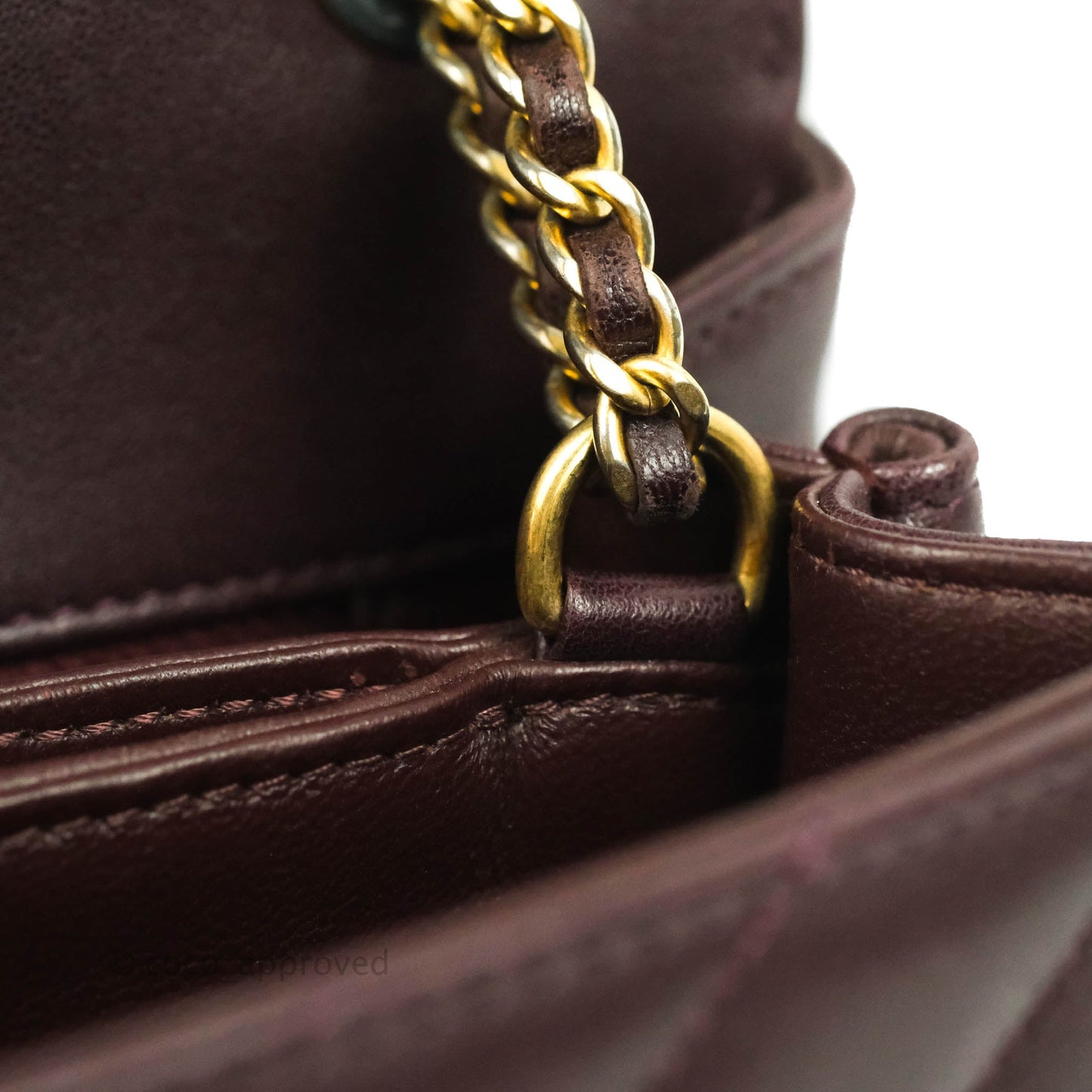 Chanel CC Signature Flap Bag Diagonal Burgundy Calfskin Aged Gold Hardware