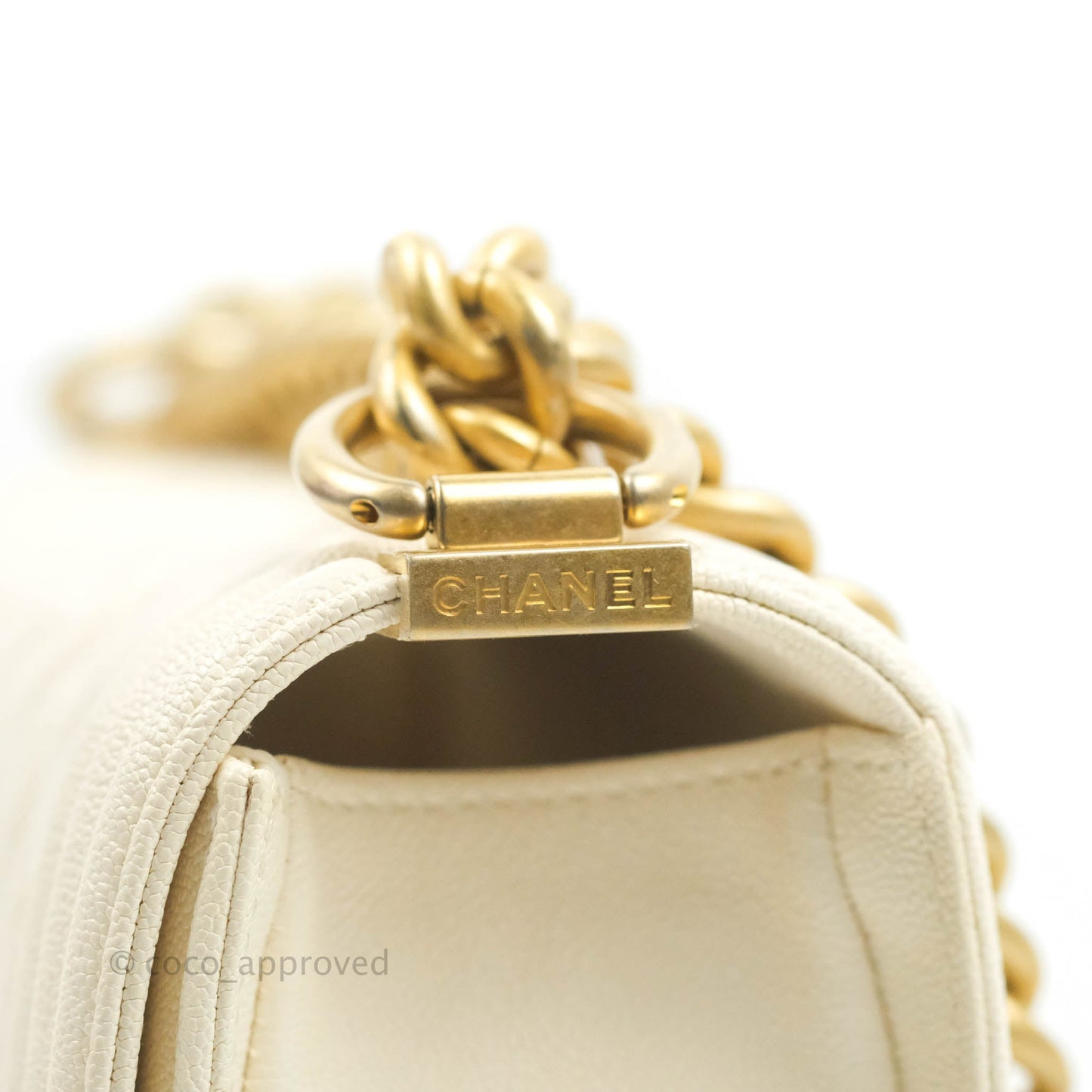 Chanel Boy Small Quilted White Caviar Aged Gold Hardware