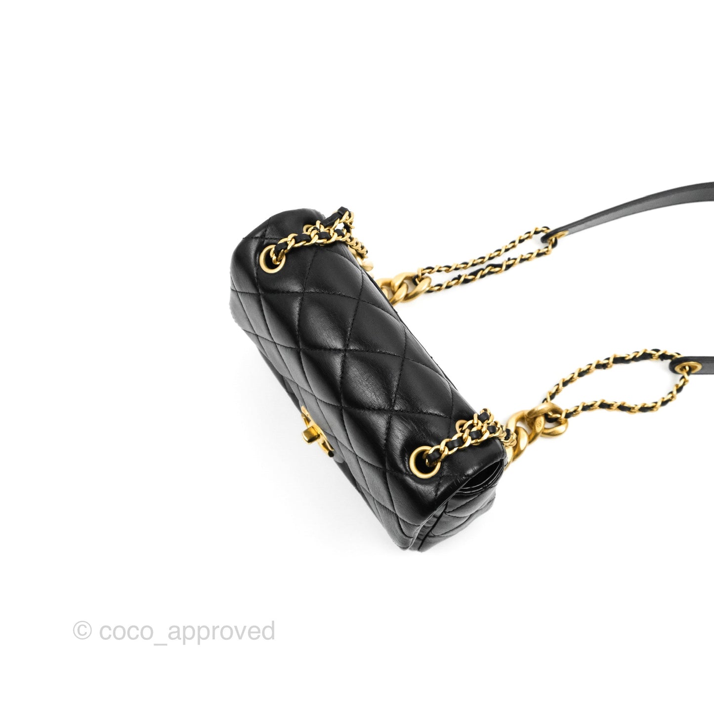 Chanel Flap Chain Bag Black Shiny Calfskin Aged Gold Hardware