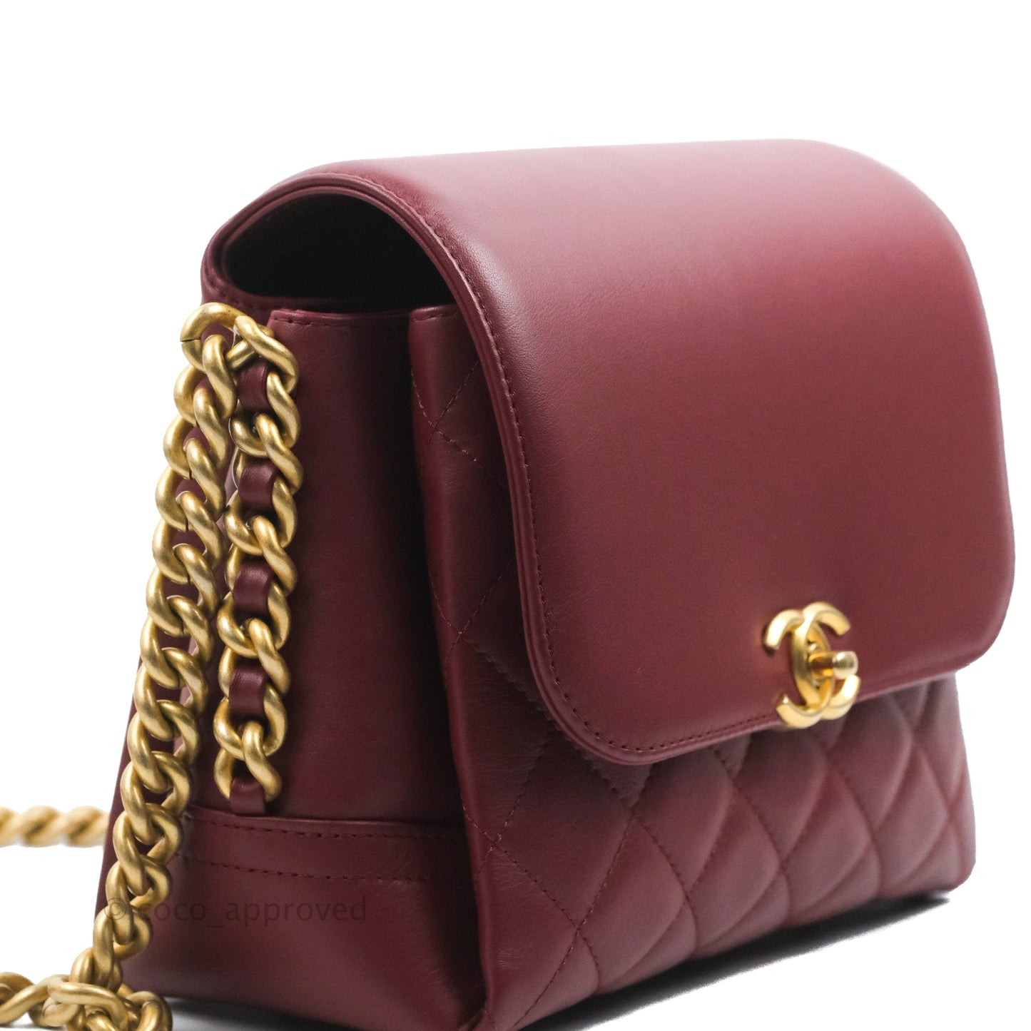Chanel Flap Bag Dark Red Calfskin Aged Gold Hardware