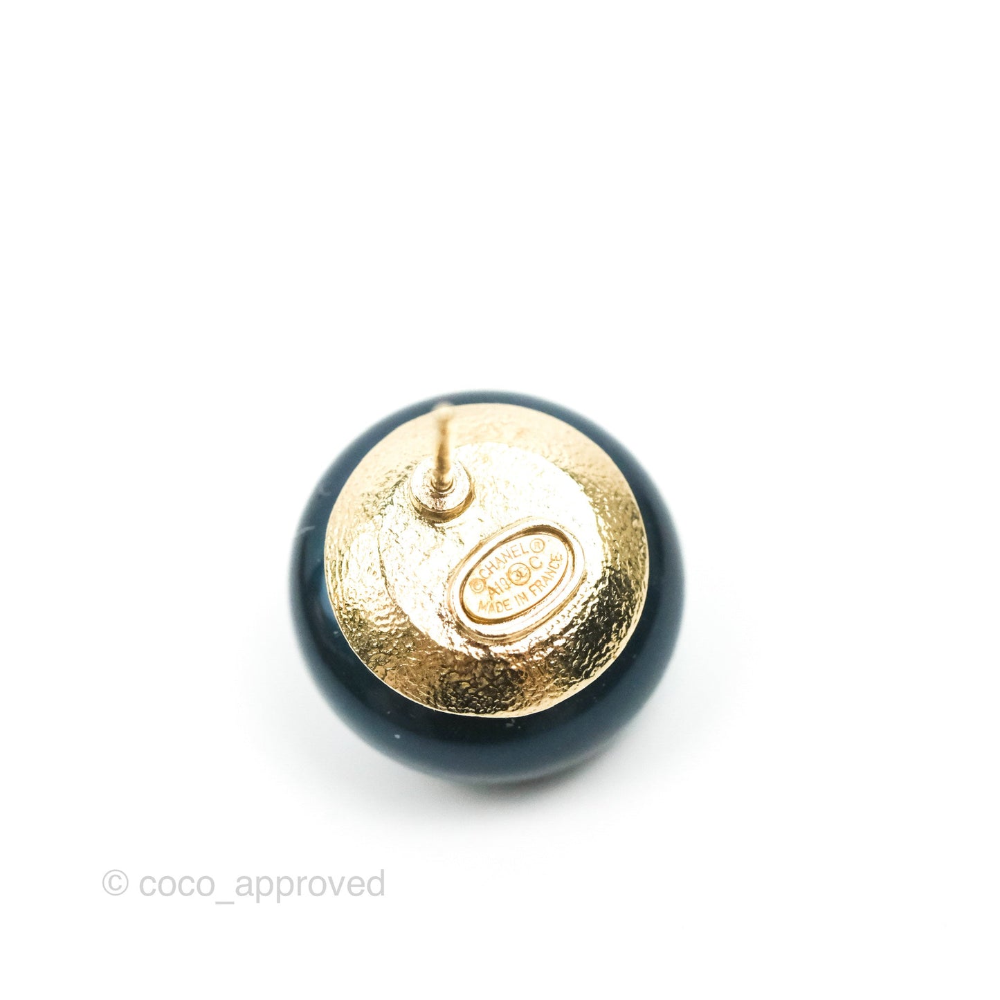 Chanel Crystal CC Blue Sphere Earrings Gold Tone 19C
