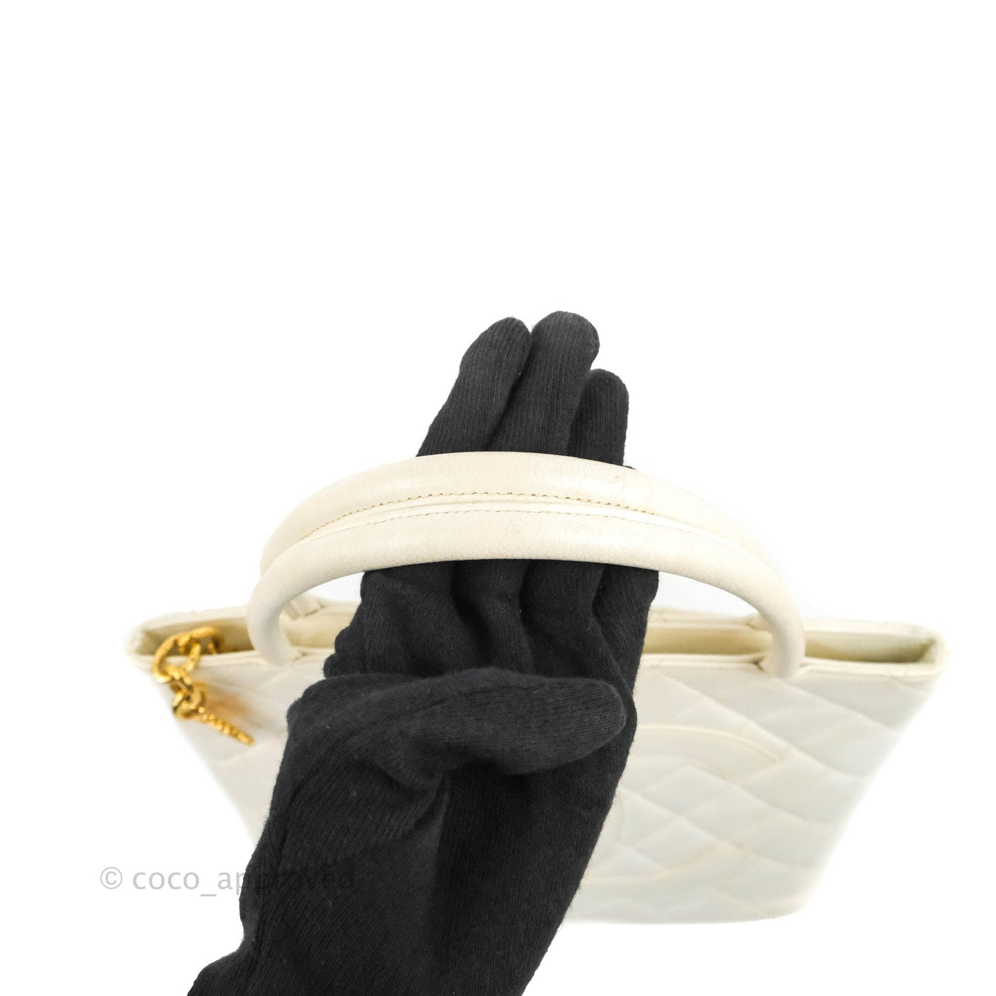 Chanel Vintage Medallion CC White Caviar Tote Bag Gold Hardware
