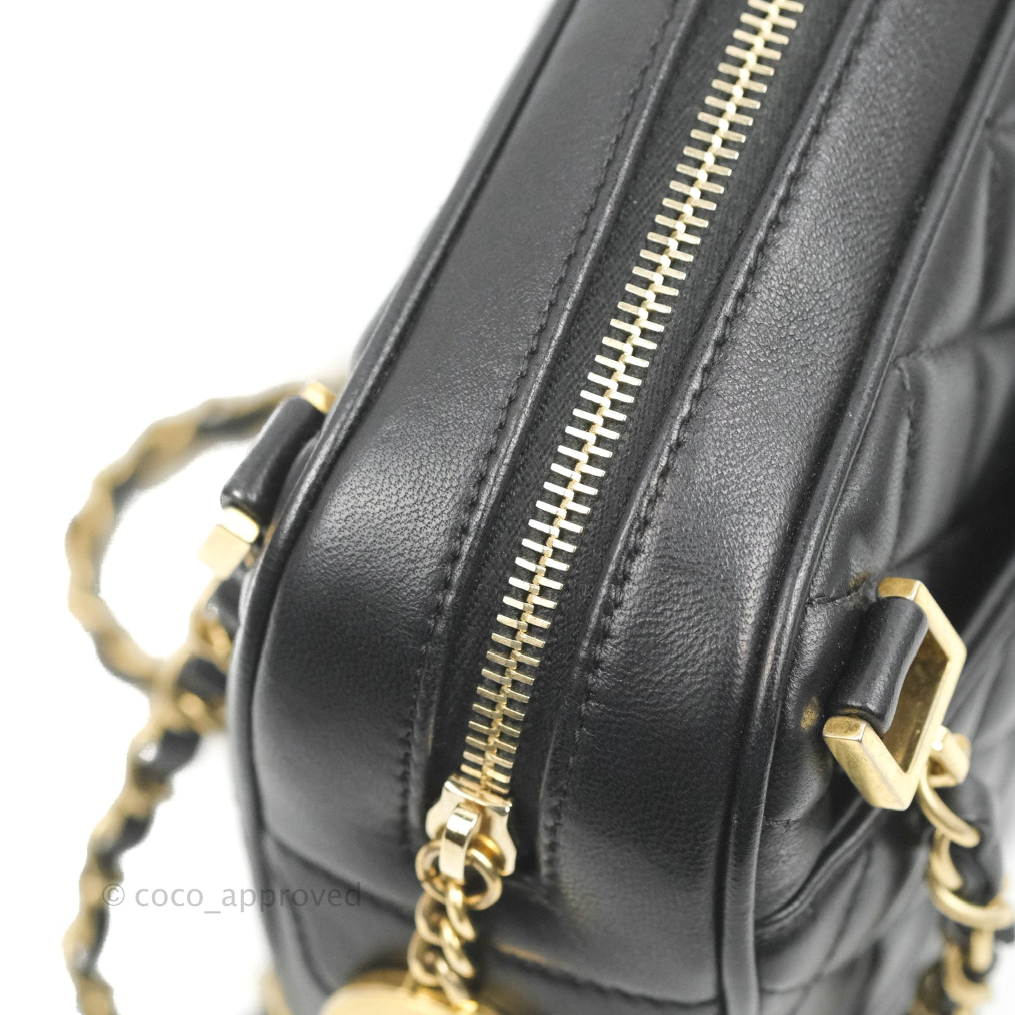Chanel Quilted Camera Case Bag Black Lambskin Aged Gold Hardware
