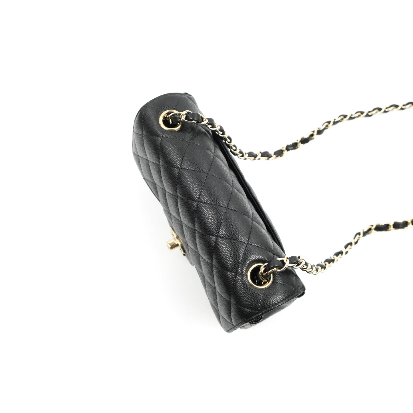 Chanel Quilted Mini Rectangular Flap Black Caviar Light Gold Hardware 17C
