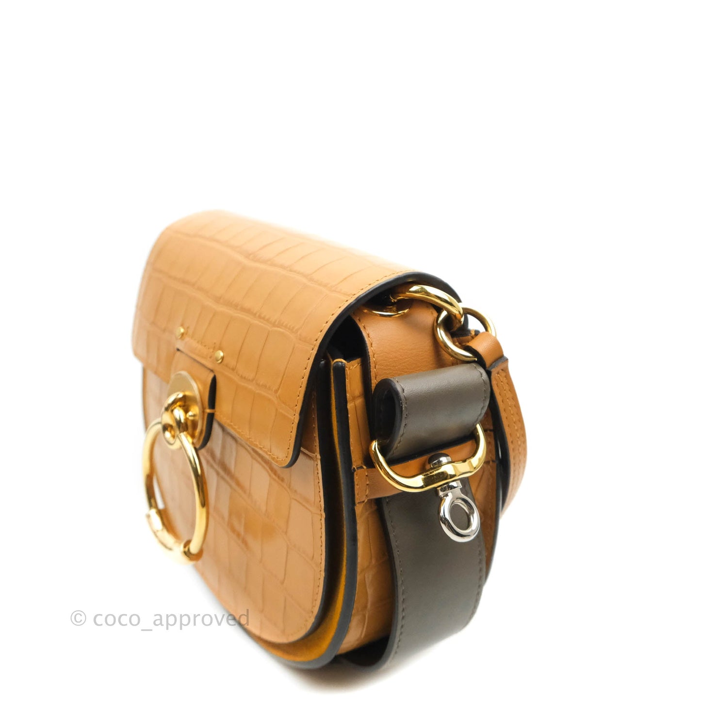 Chloe Small Croc-Embossed Tess Brown Bag
