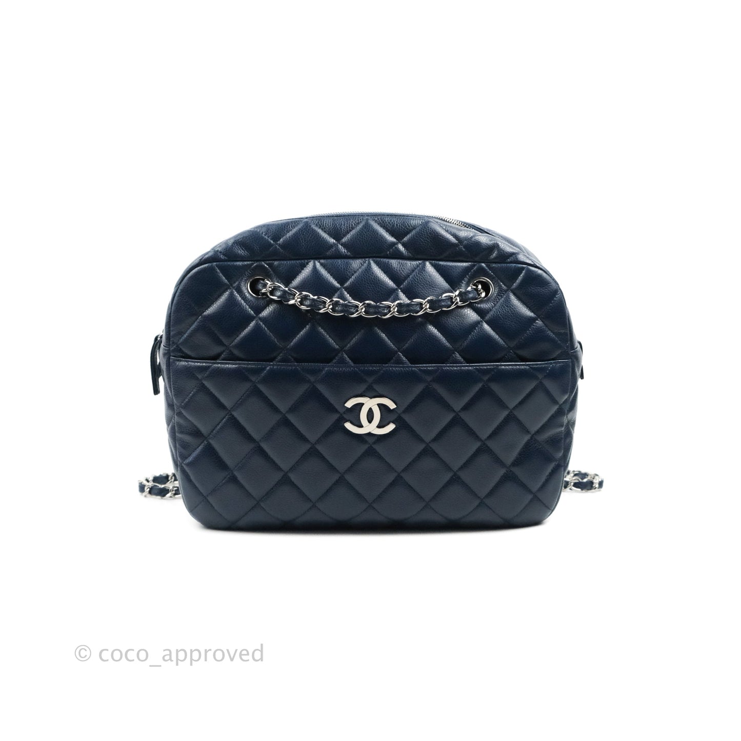 Chanel Quilted Large Classic Camera Bag Navy Caviar Silver Hardware